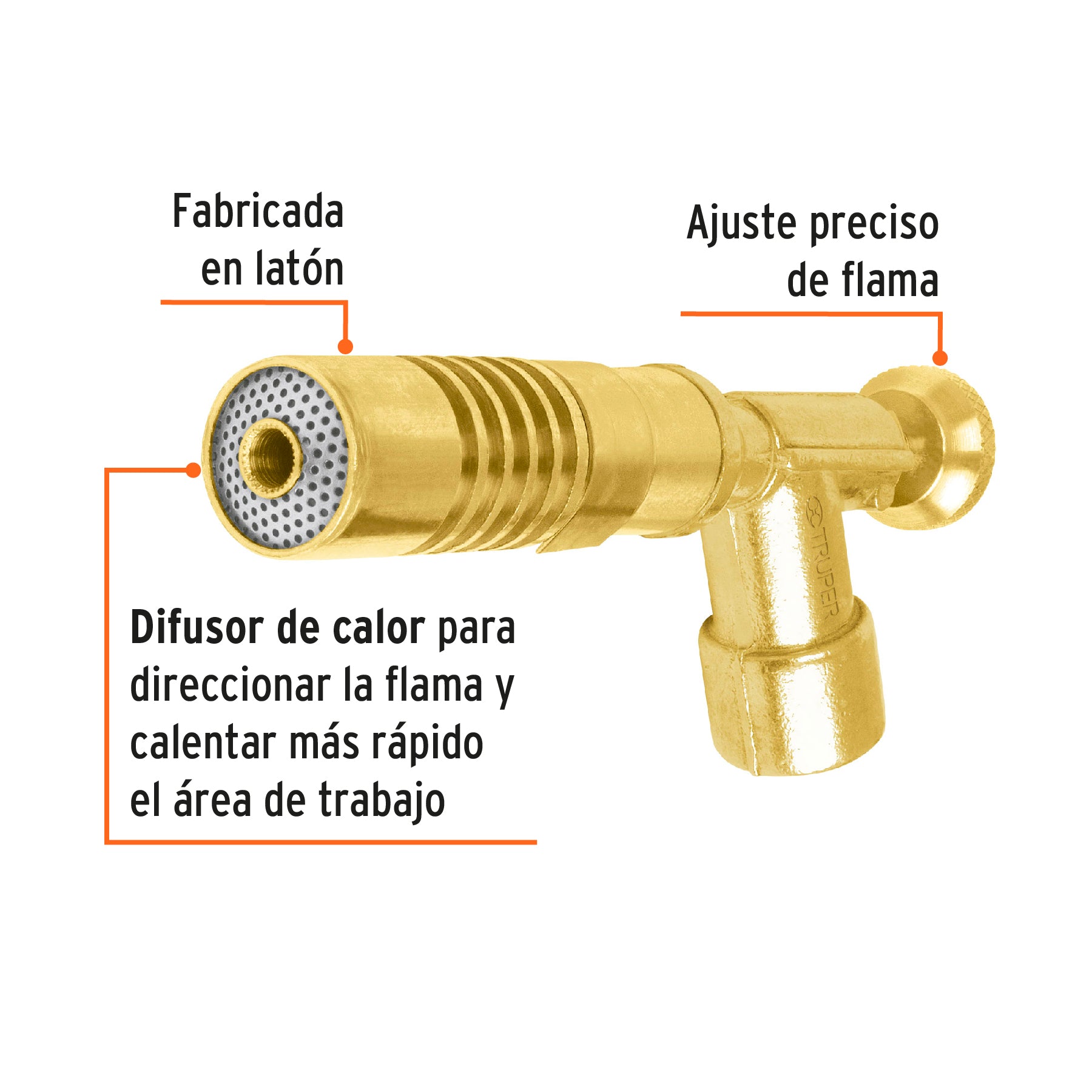 Soplete de latón, encendido manual, válvula roscada, TRUPER