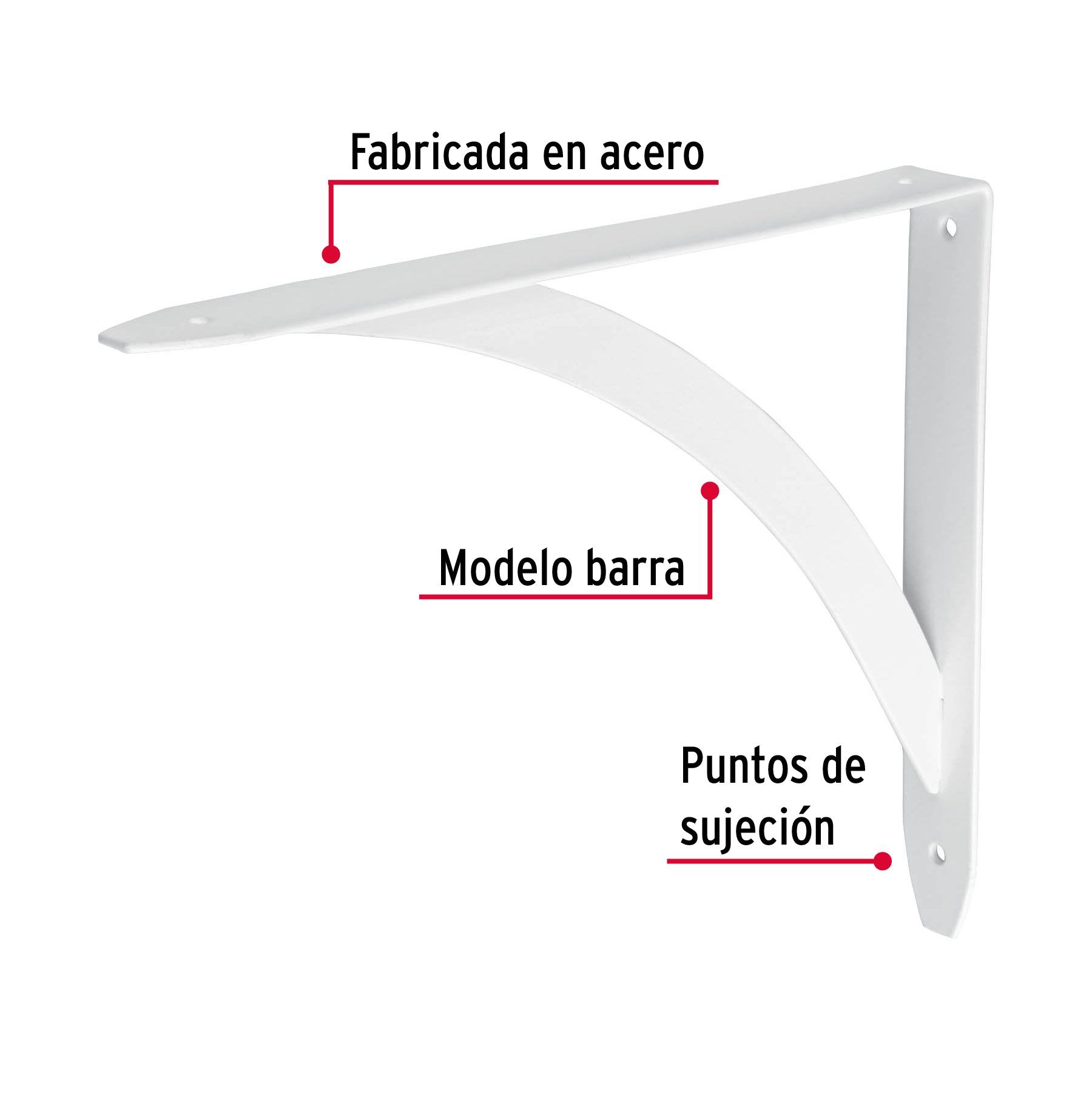 Ménsula reforzada blanca 8 x 10", diseño barra, FIERO
