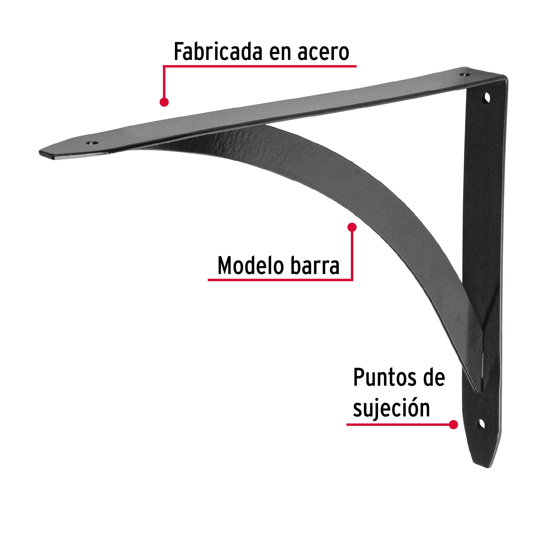 Ménsula reforzada negra 8 x 10", diseño barra, FIERO