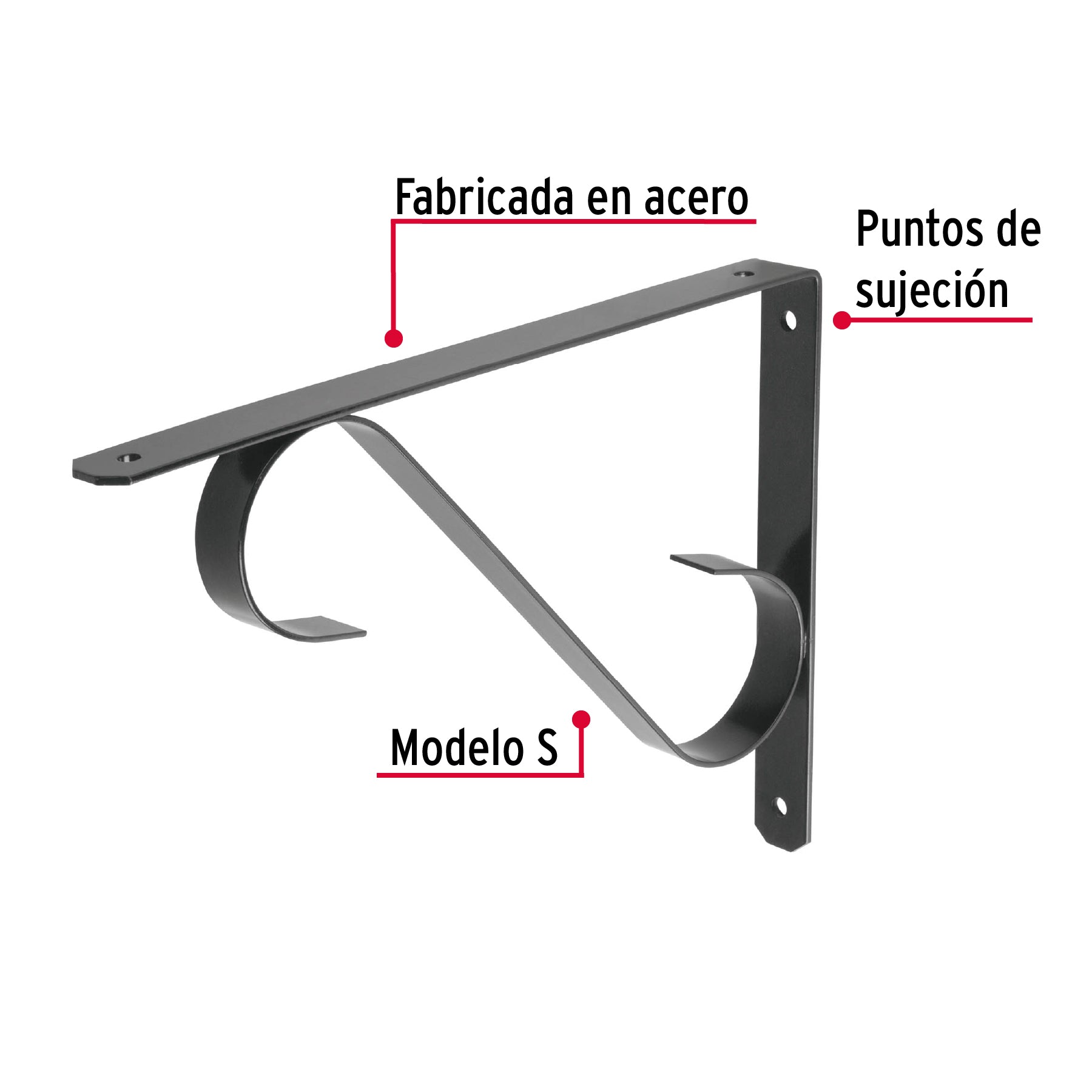 Ménsula reforzada negra 11 x 8", diseño colonial , FIERO