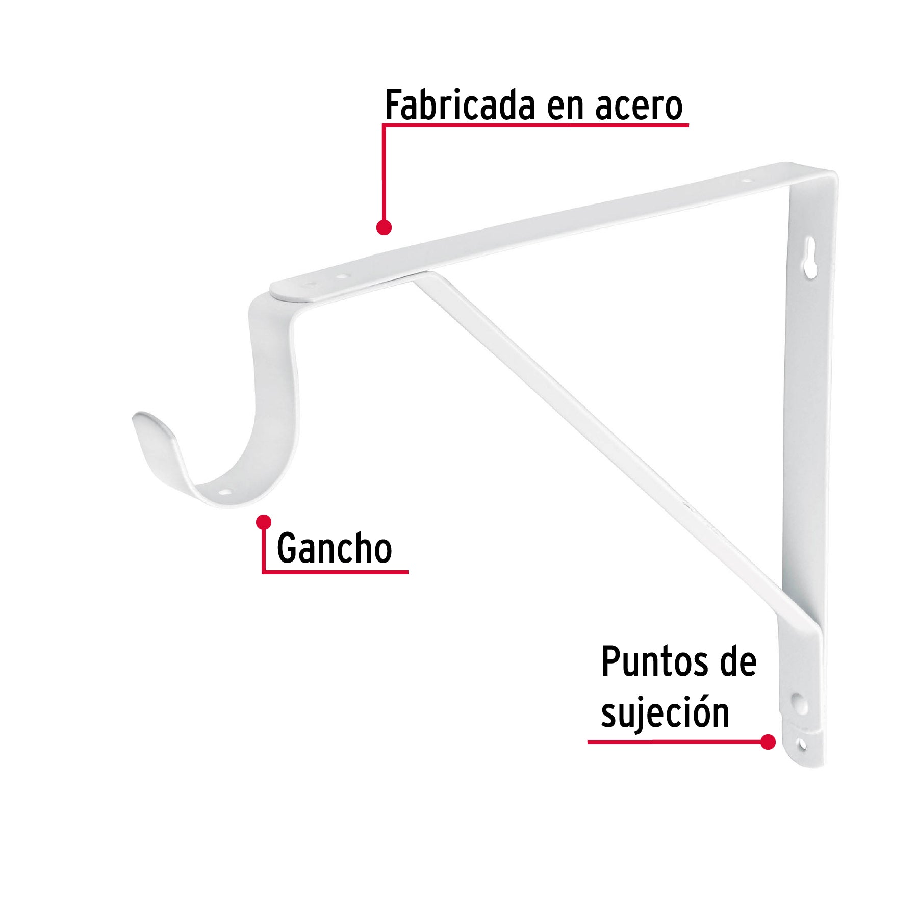 Ménsula reforzada blanca 11 x 12", con gancho, FIERO