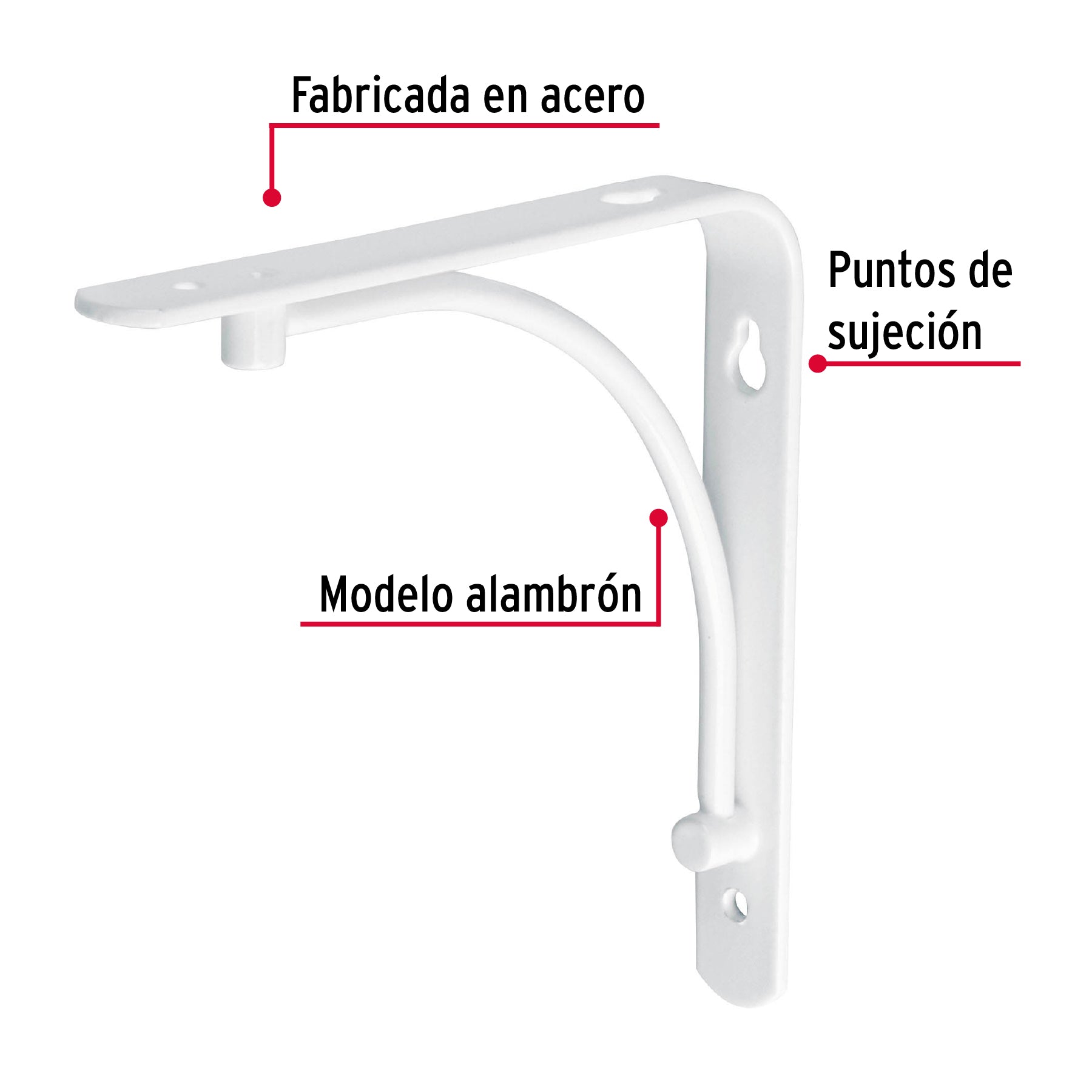 Ménsula reforzada blanca 6 x 6", diseño alambrón, FIERO