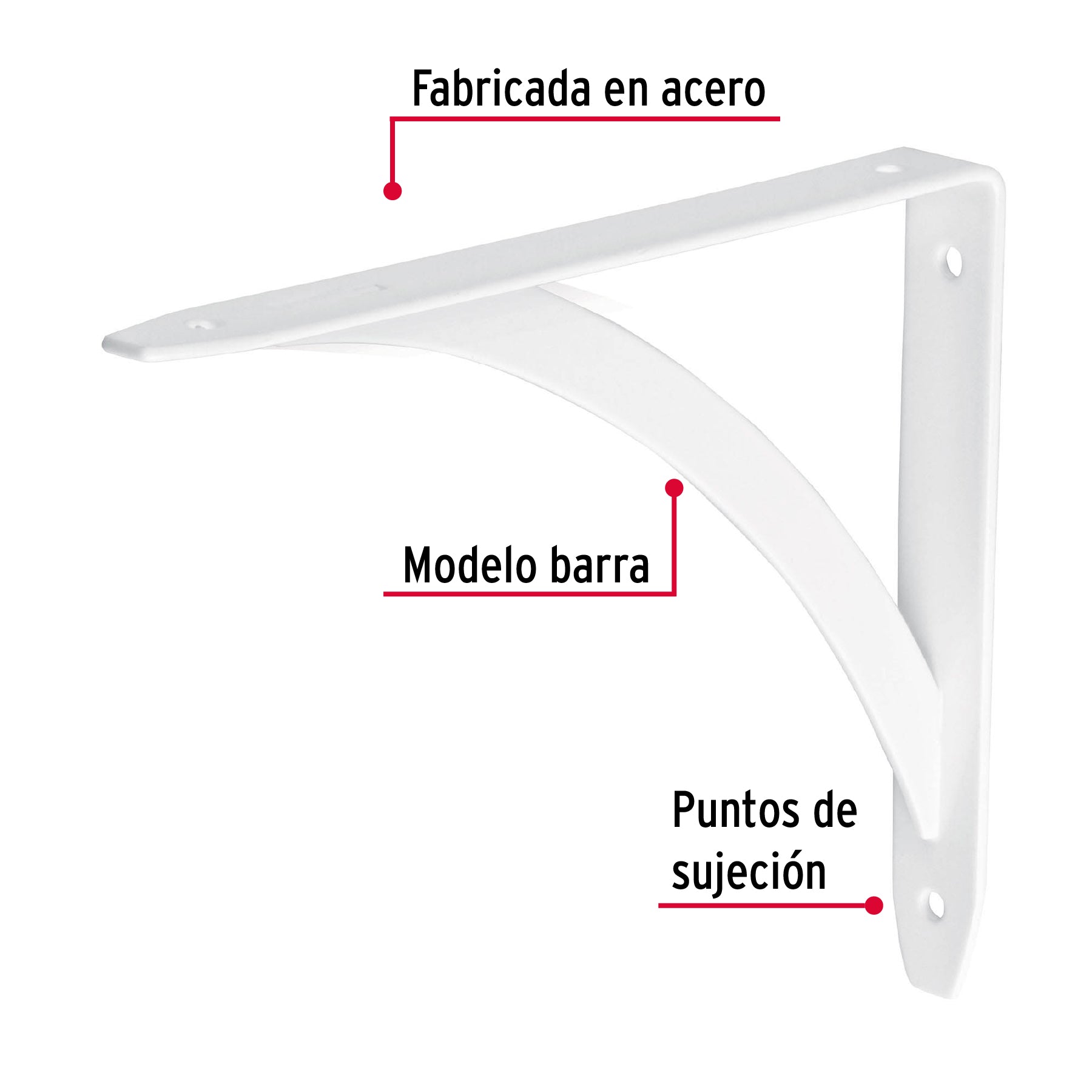 Ménsula reforzada blanca 5 x 7", diseño barra, FIERO