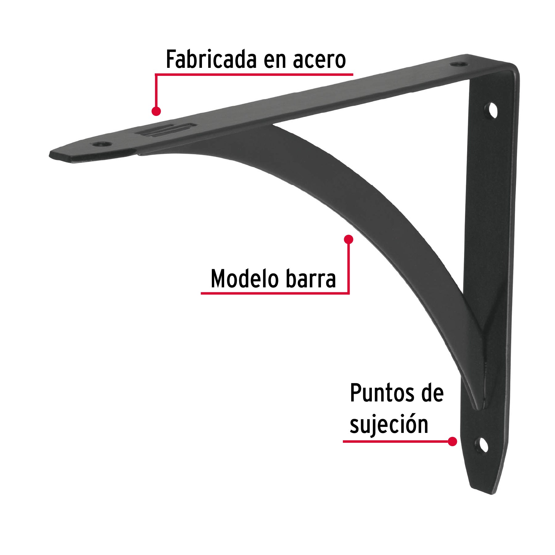 Ménsula reforzada negra 5 x 7", diseño barra, FIERO