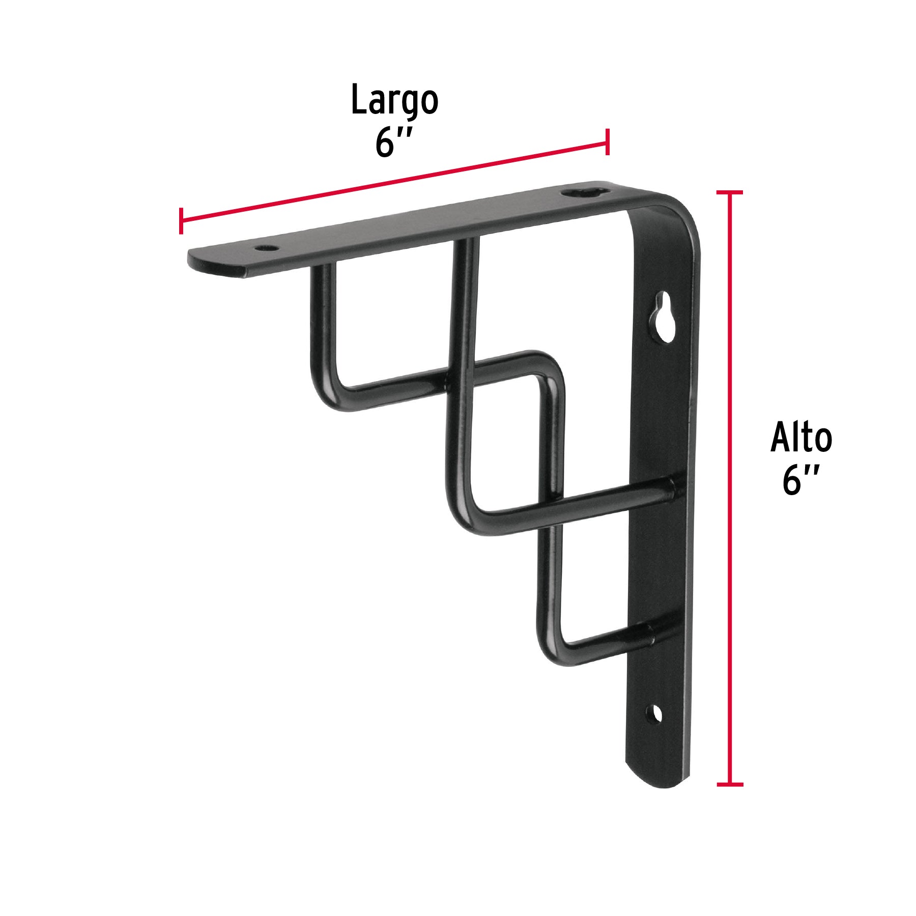Ménsula reforzada negra 6 x 6", diseño escalera, FIERO