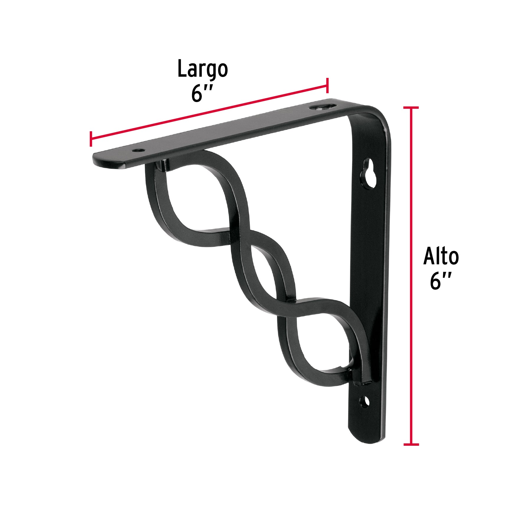 Ménsula reforzada negra 6 x 6", diseño trenza, FIERO
