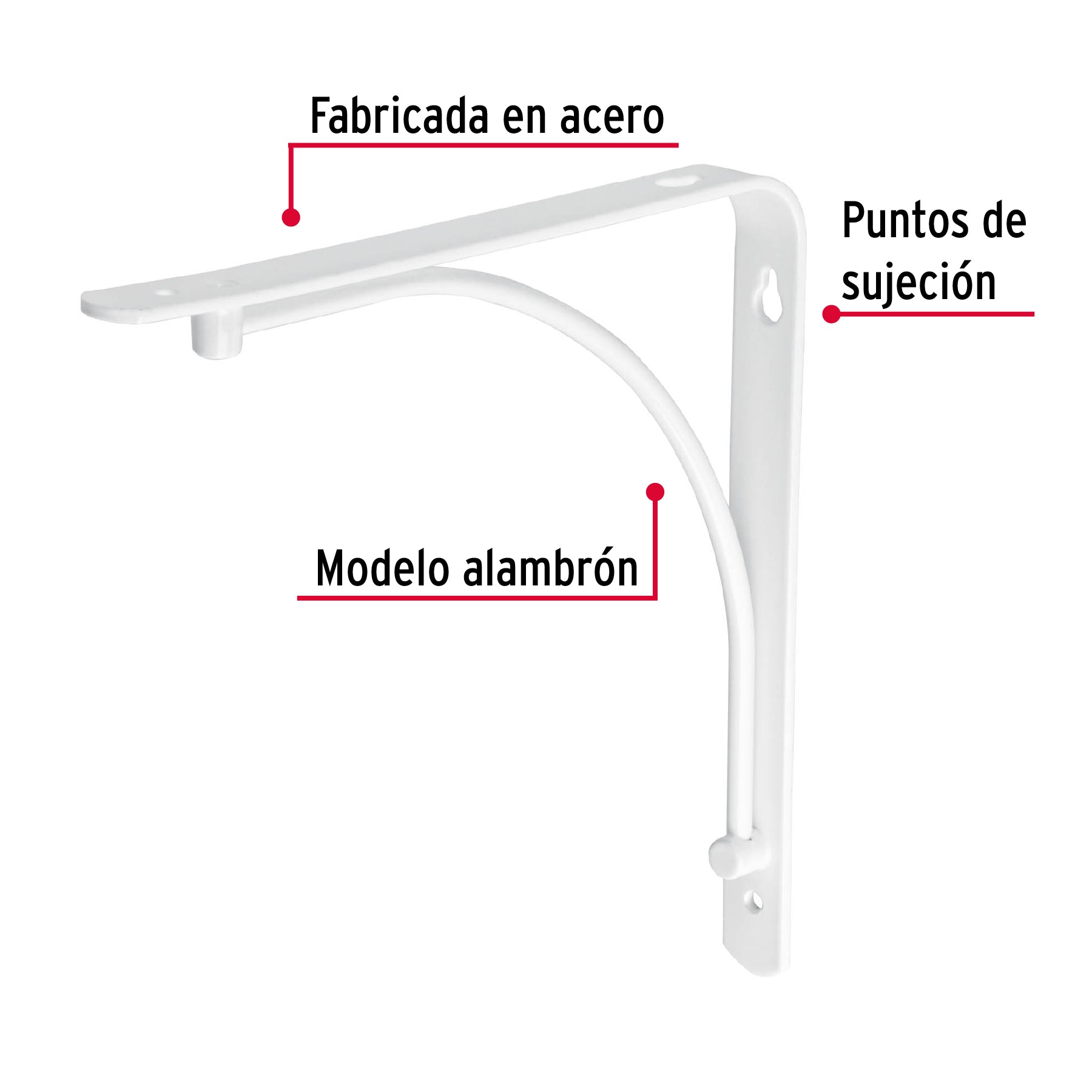 Ménsula reforzada blanca 8 x 8", diseño alambrón, FIERO