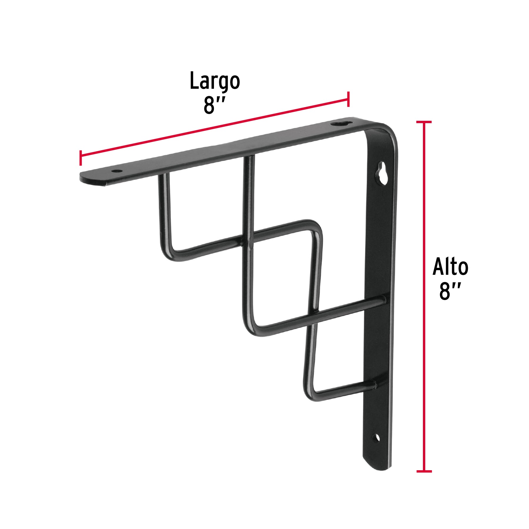 Ménsula reforzada negra 8 x 8", diseño escalera, FIERO