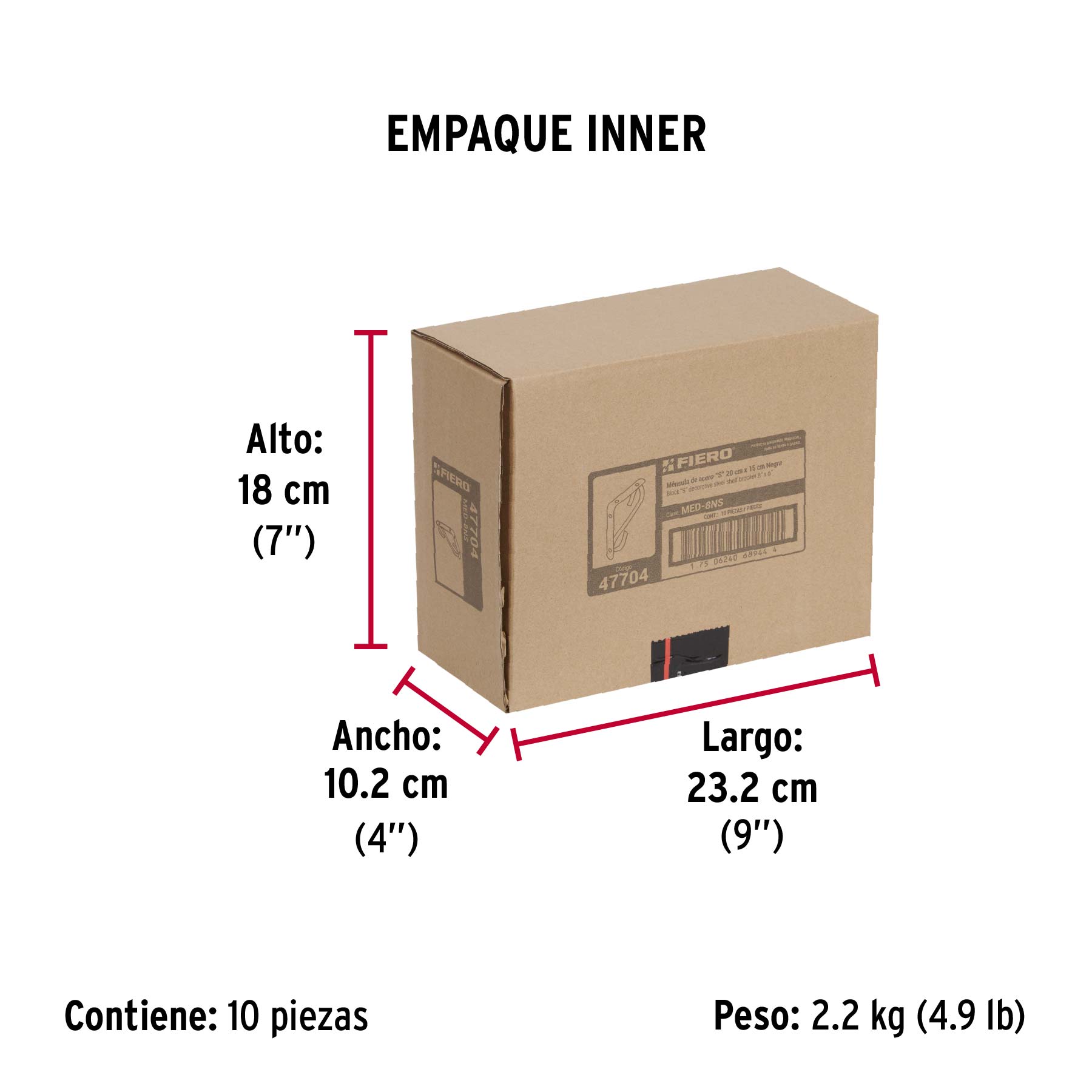 Ménsula reforzada negra 8 x 6", diseño colonial, FIERO - Empaque