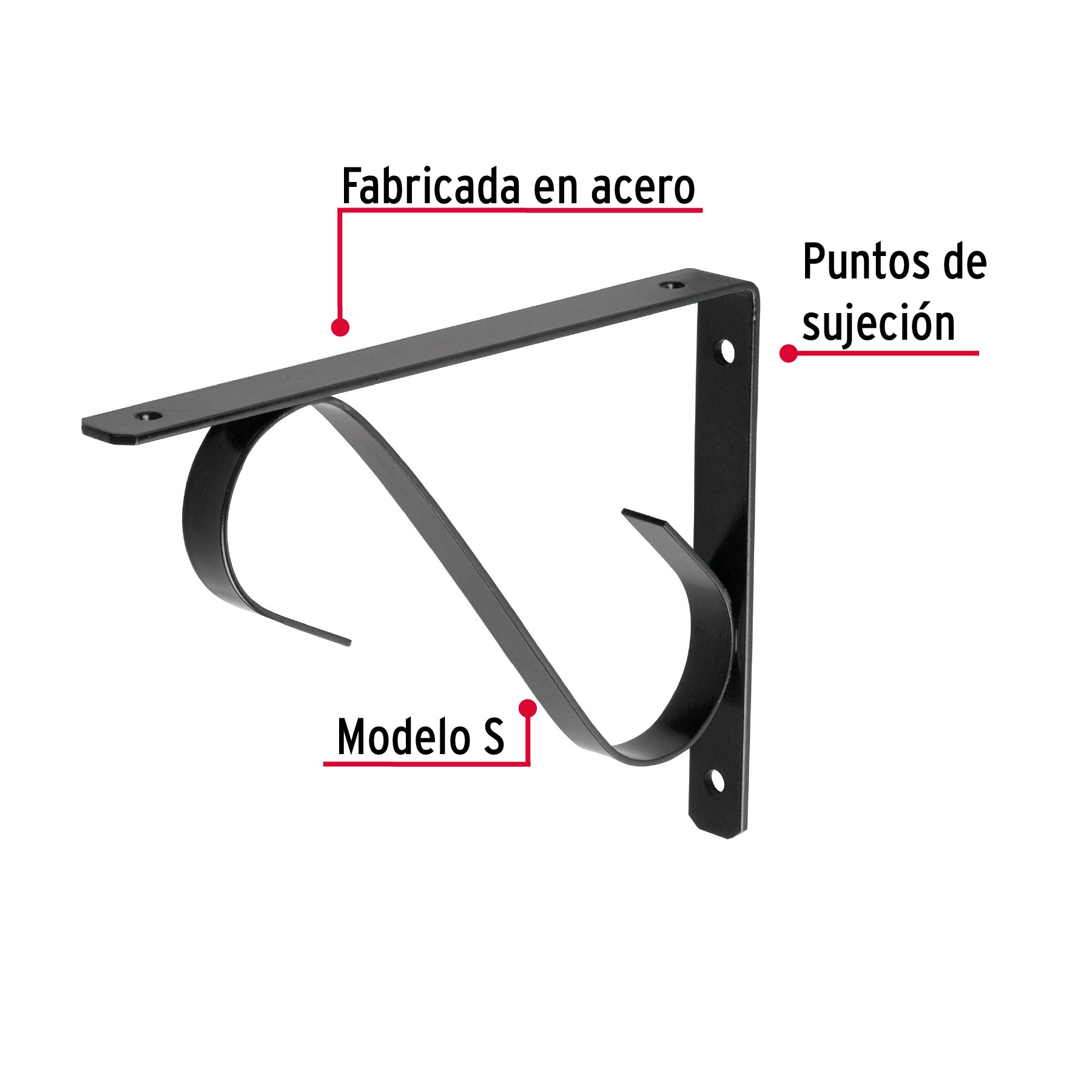 Ménsula reforzada negra 8 x 6", diseño colonial, FIERO