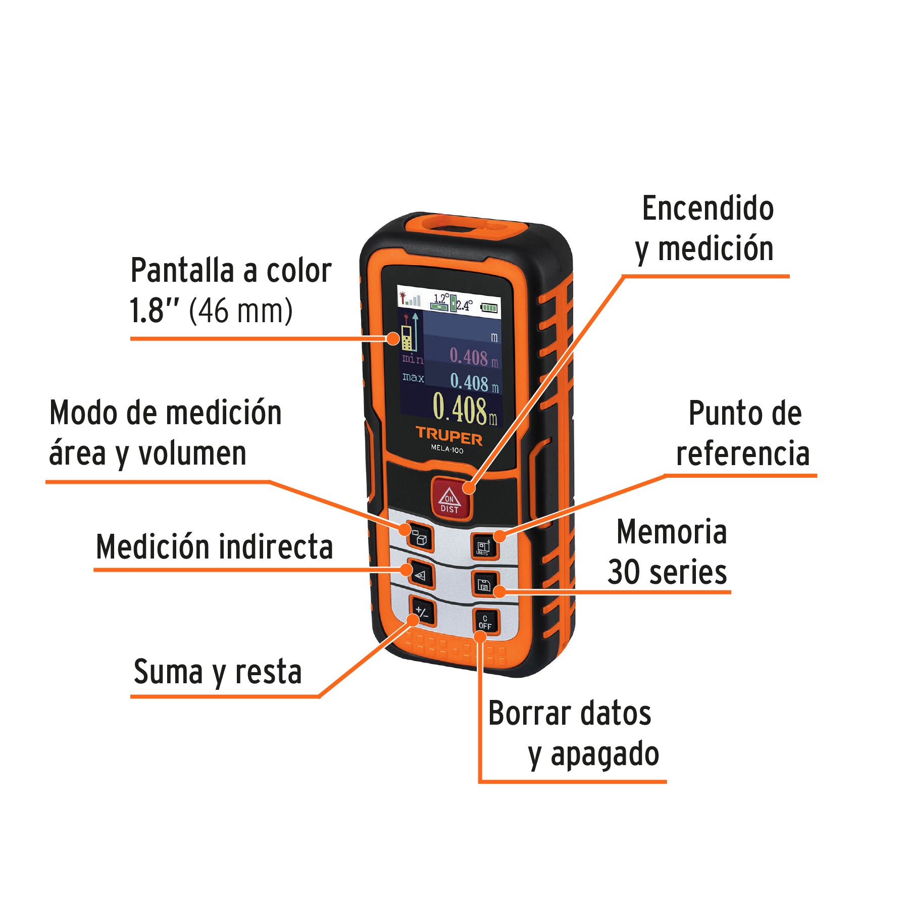Medidor láser de distancia de 0.05 m a 100 m, TRUPER