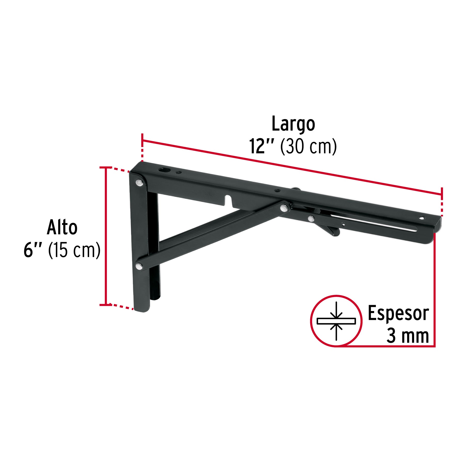 Ménsula plegable de acero negra 6" x 12", FIERO
