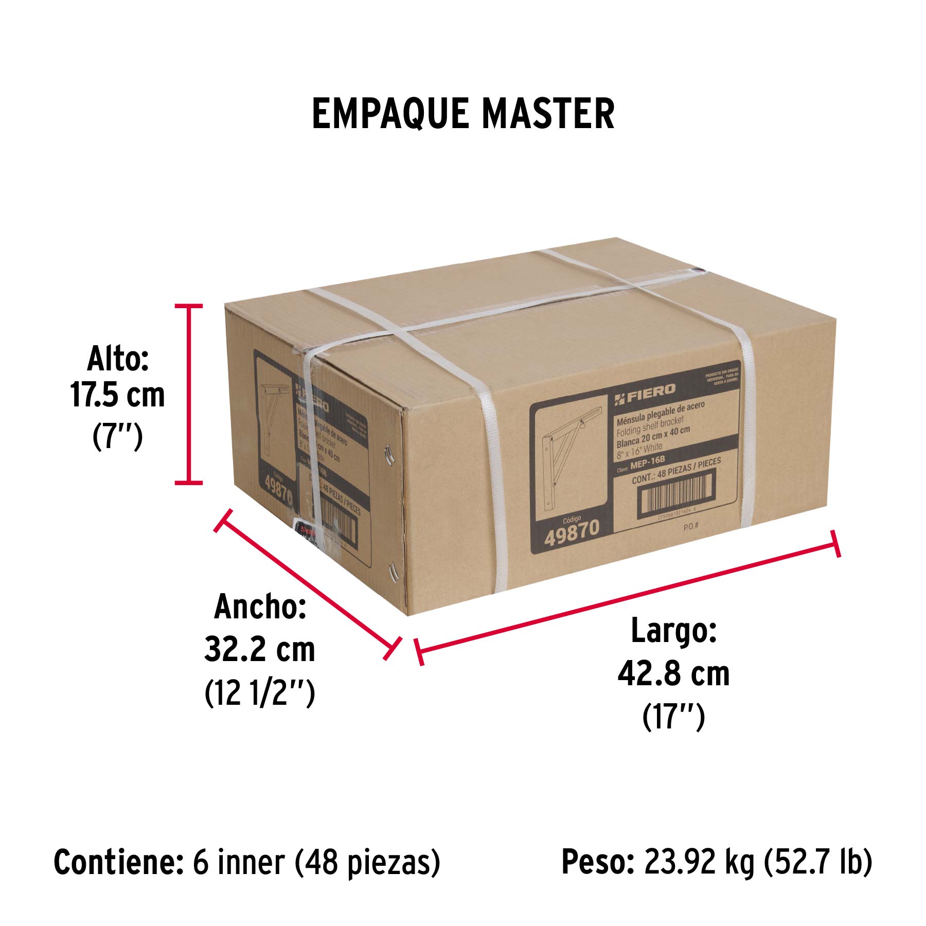 Ménsula plegable de acero blanca 8" x 16", FIERO - Empaque