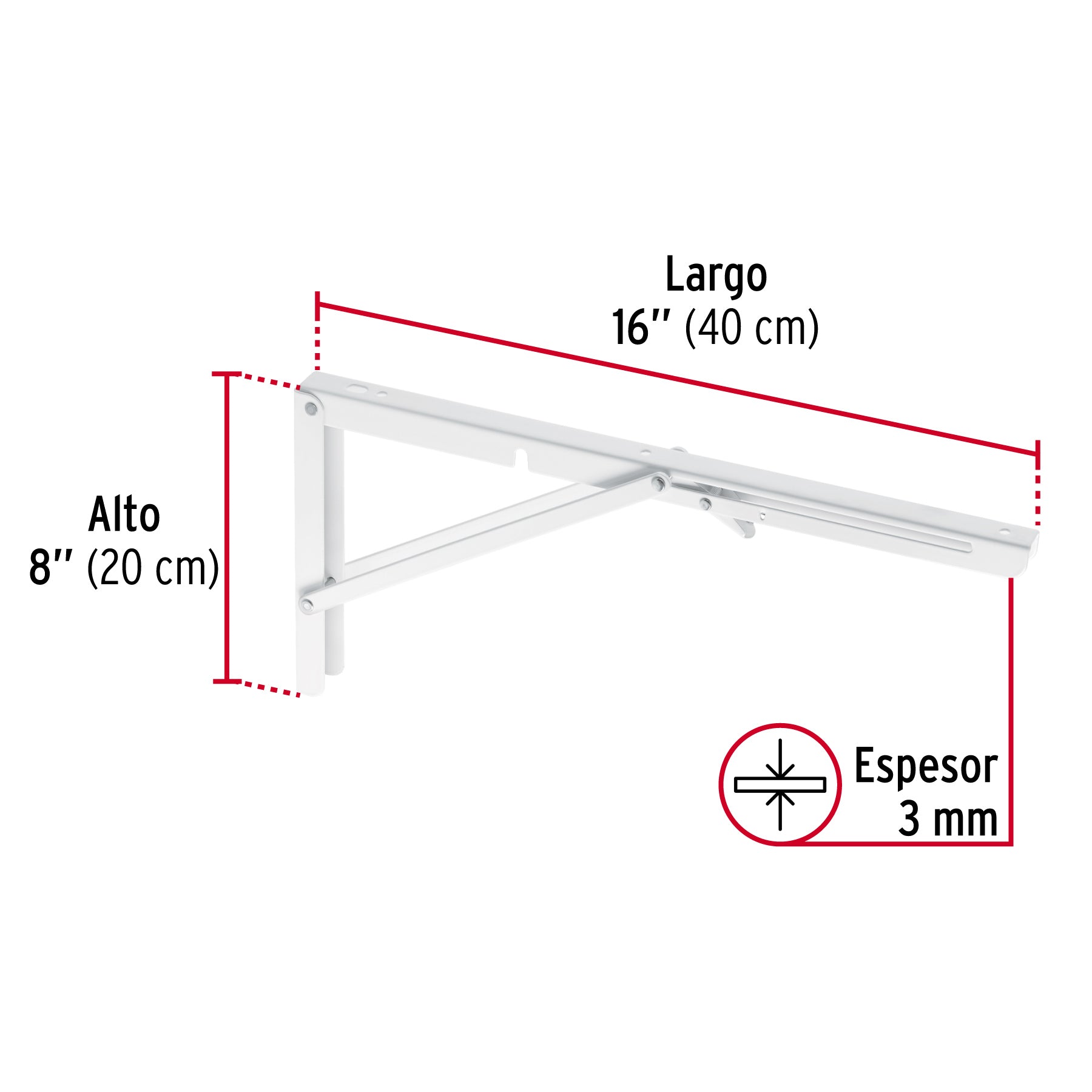 Ménsula plegable de acero blanca 8" x 16", FIERO