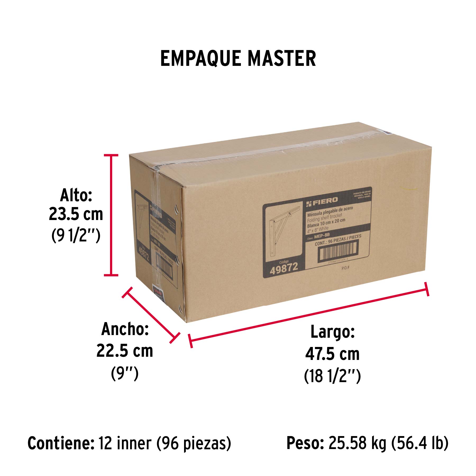 Ménsula plegable de acero blanca 4" x 8", FIERO - Empaque