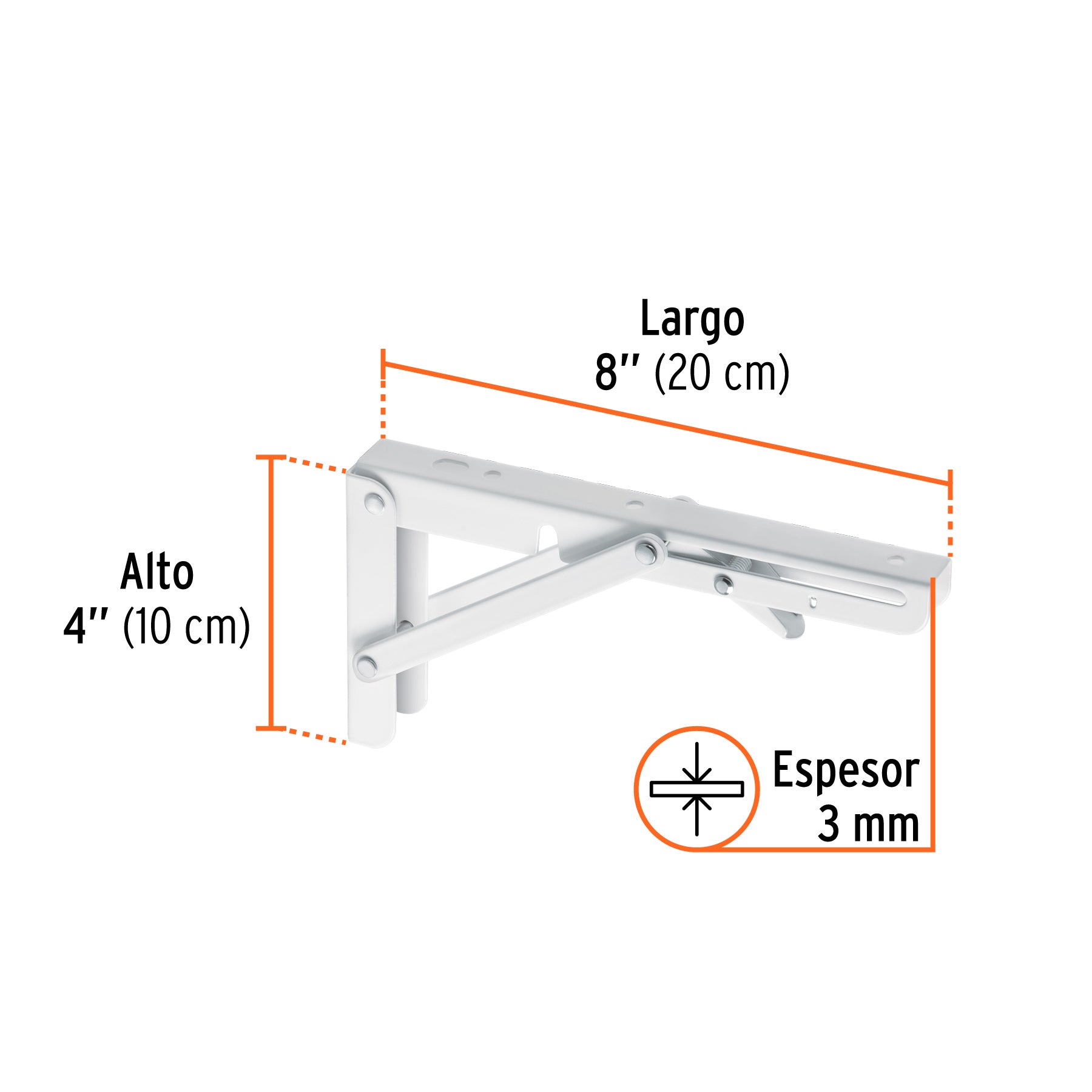 Ménsula plegable de acero blanca 4" x 8", FIERO