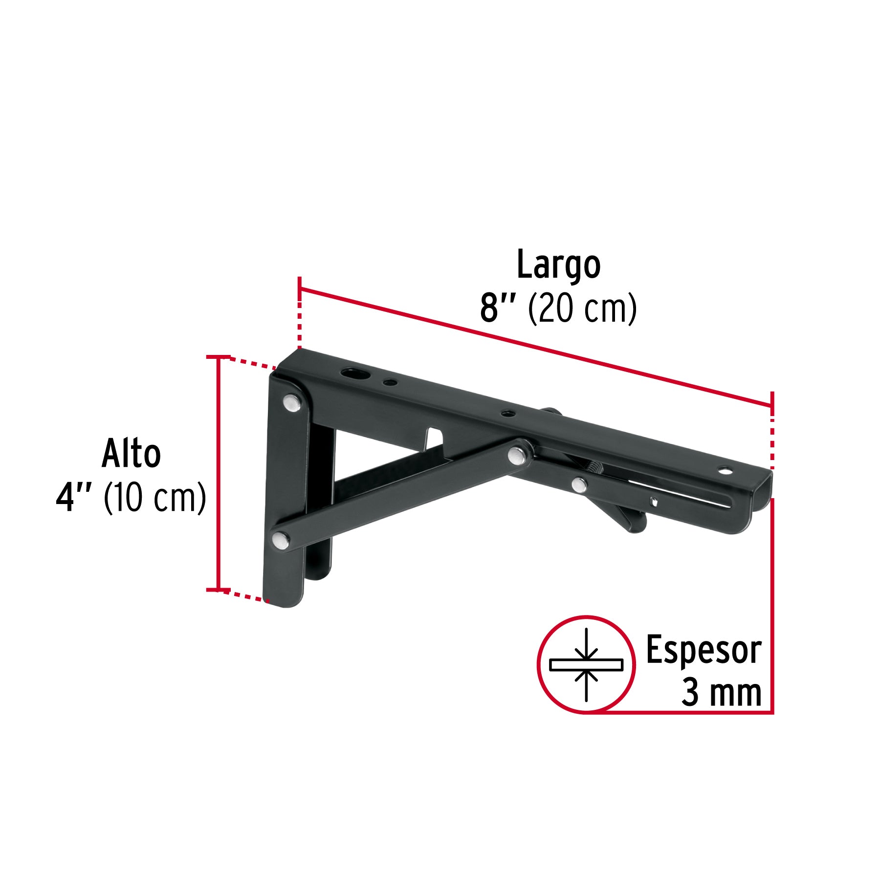 Ménsula plegable de acero negra 4" x 8", FIERO