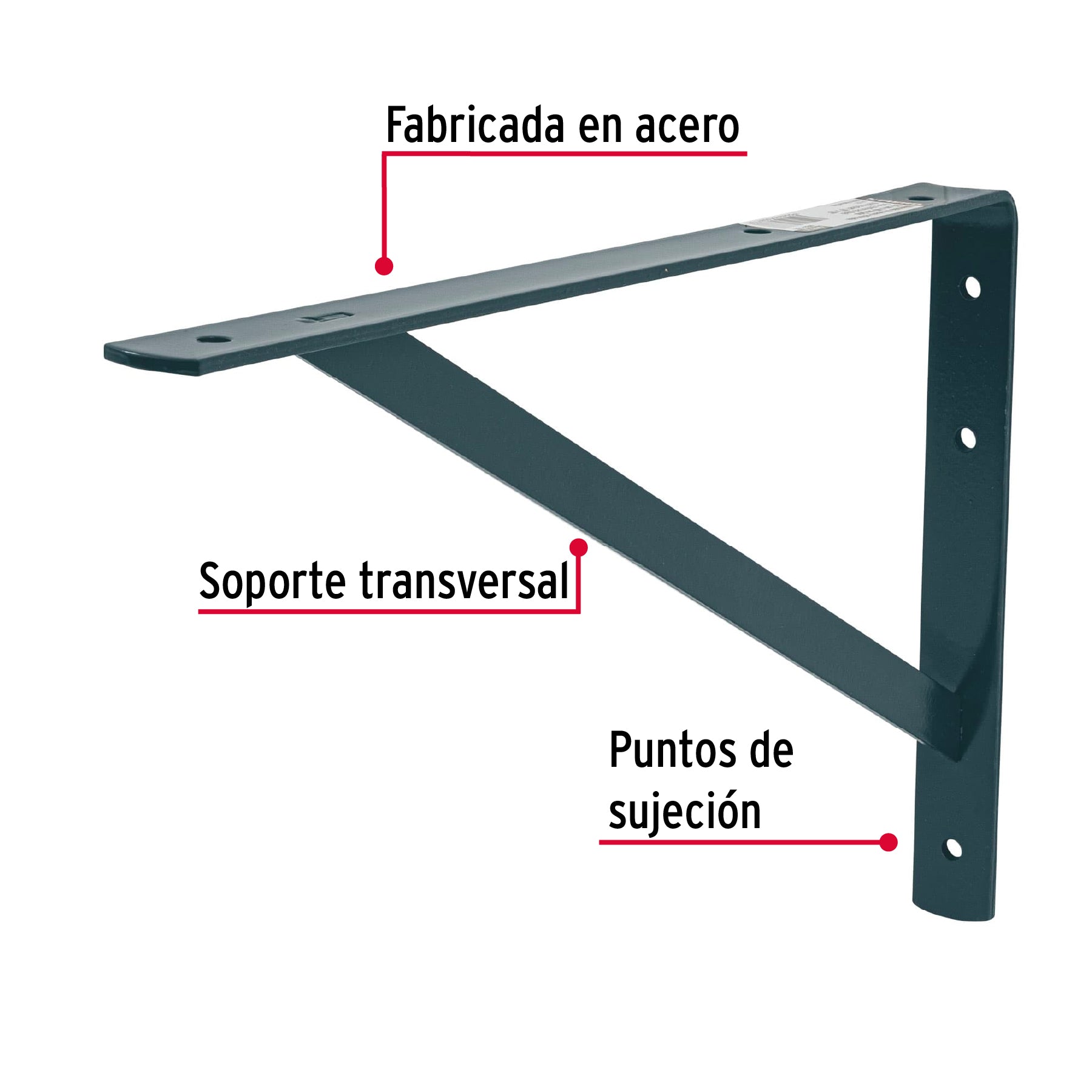Ménsula reforzada de acero, gris, 10 x 16", FIERO