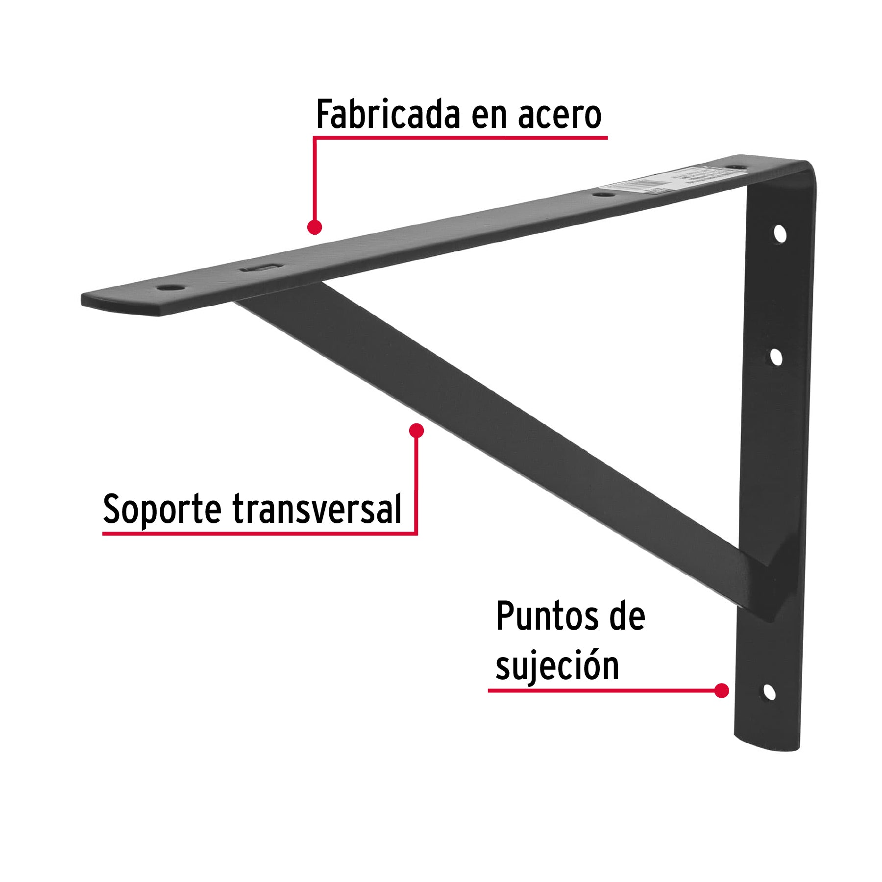 Ménsula reforzada de acero, negra, 10 x 16", FIERO