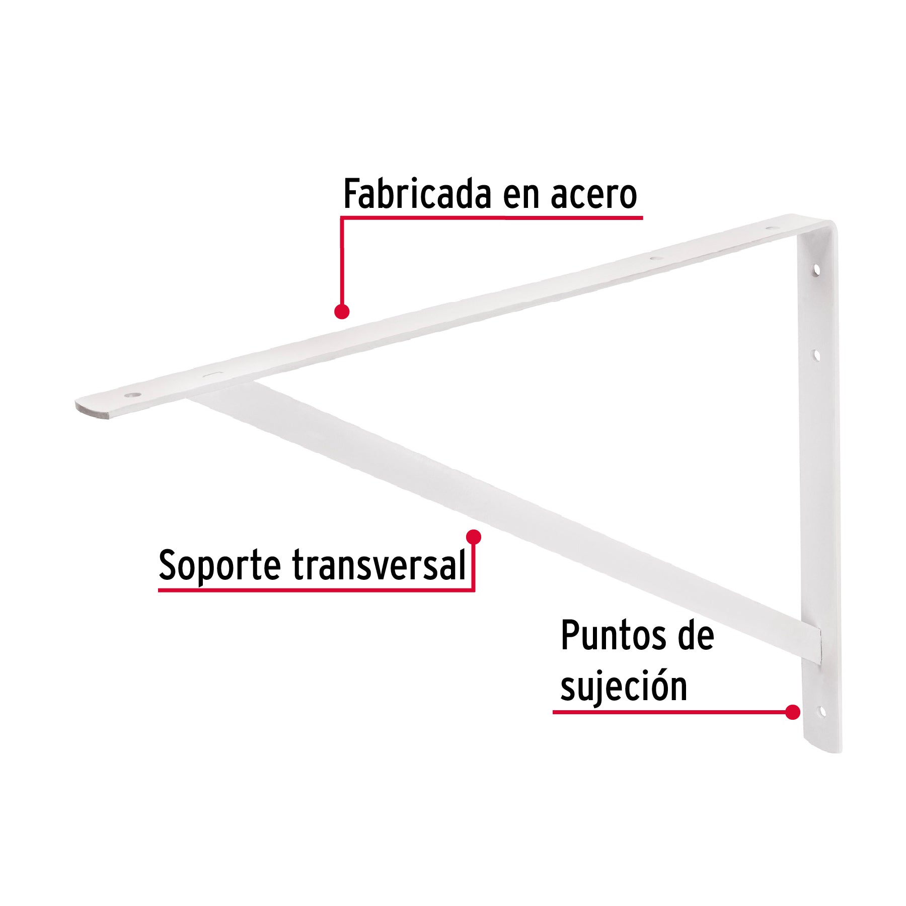 Ménsula reforzada de acero, blanca, 13 x 20", FIERO