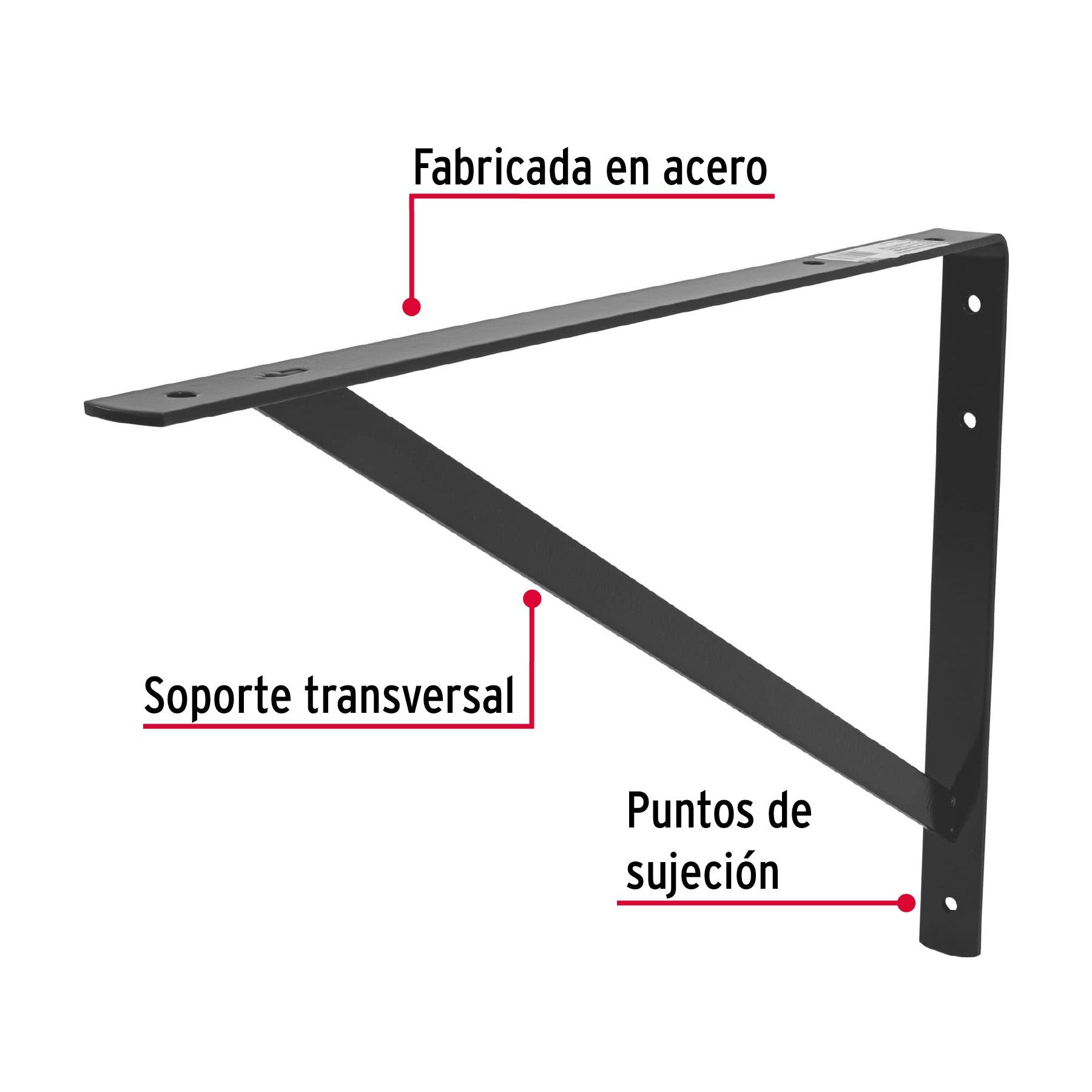 Ménsula reforzada de acero, negra, 13 x 20", FIERO