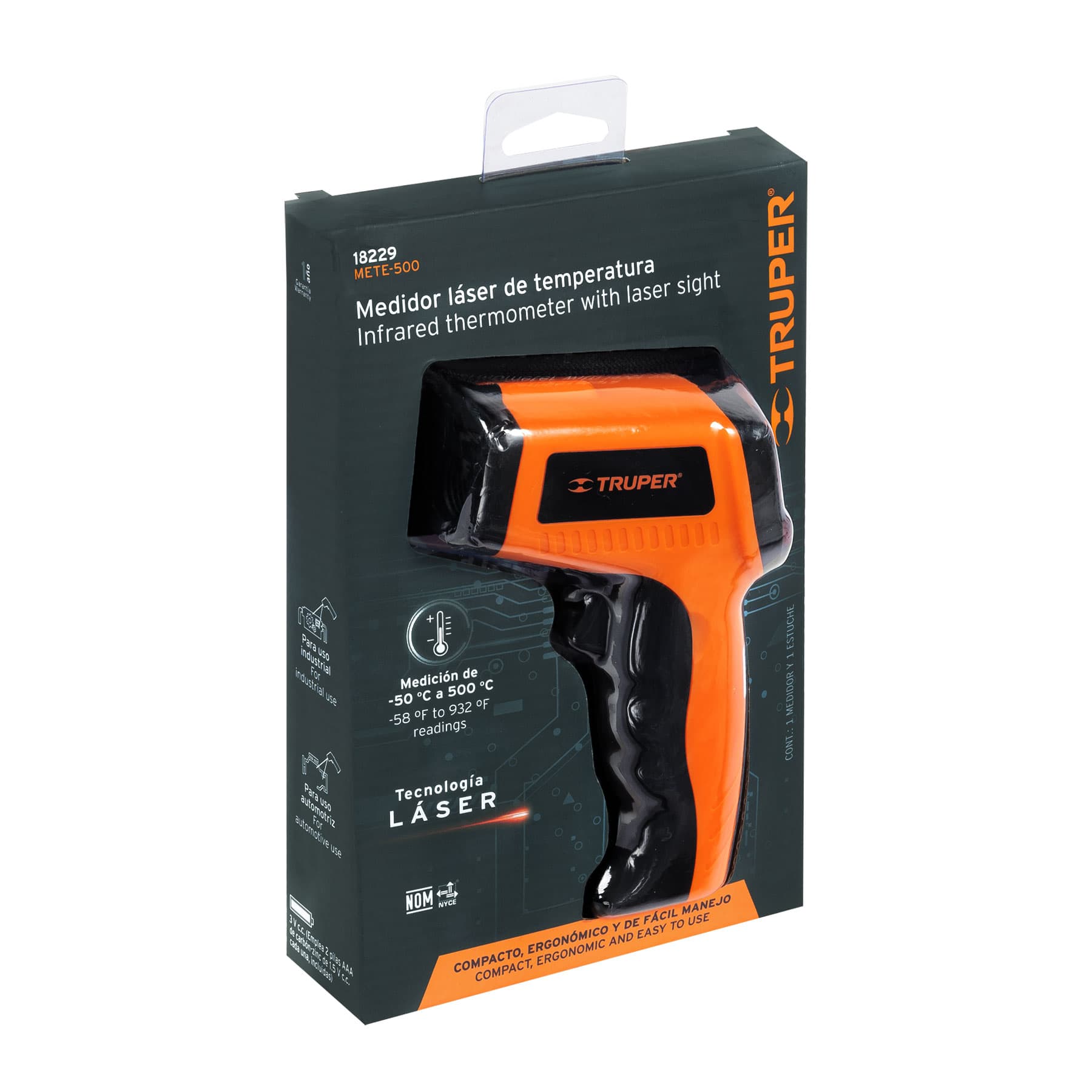 Medidor infrarrojo de temperatura de -50°C a 500°C, TRUPER