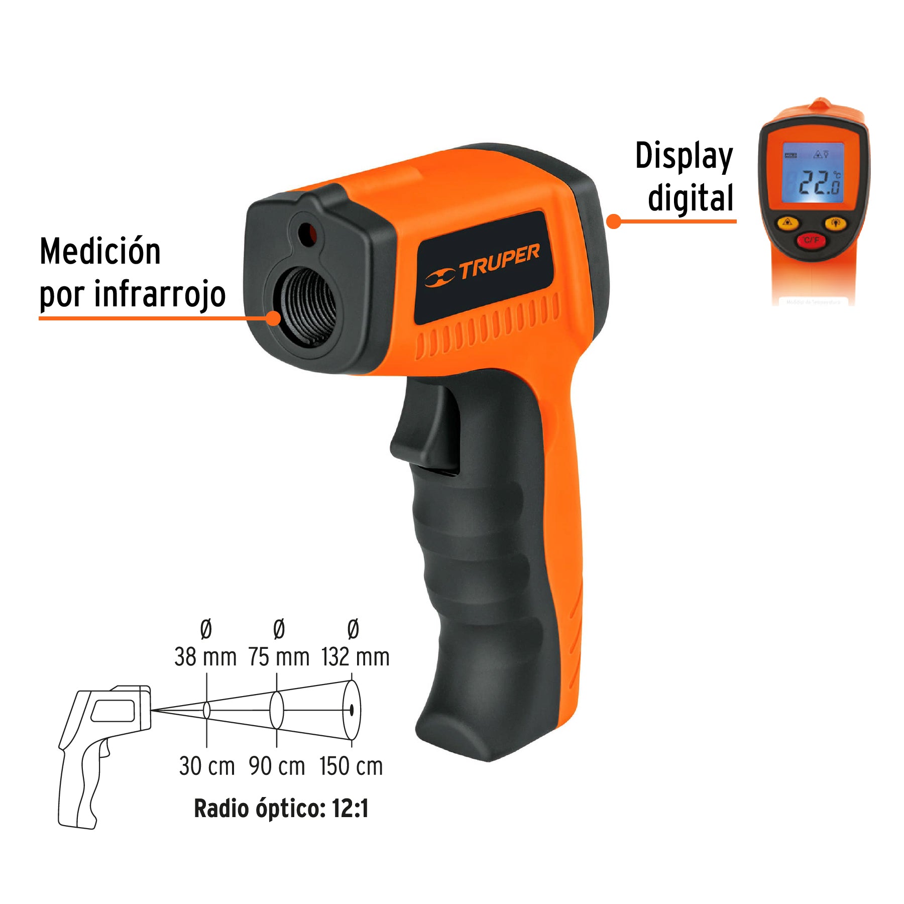 Medidor infrarrojo de temperatura de -50°C a 500°C, TRUPER