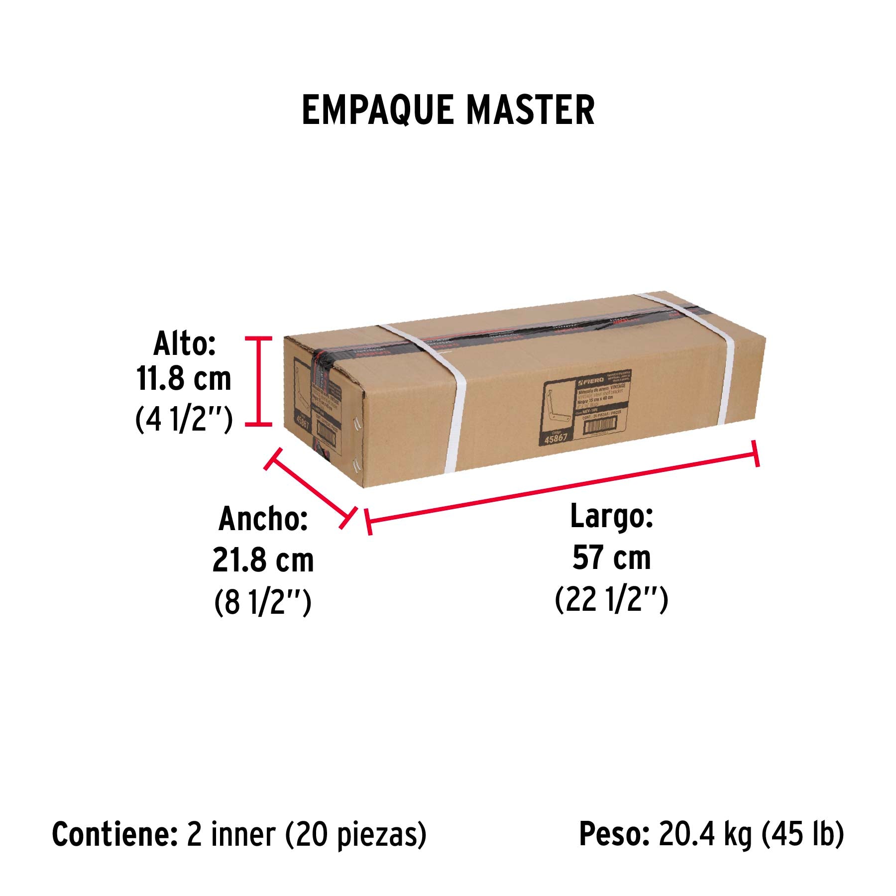 Ménsula vintage de acero negra 6 x 16", FIERO - Empaque