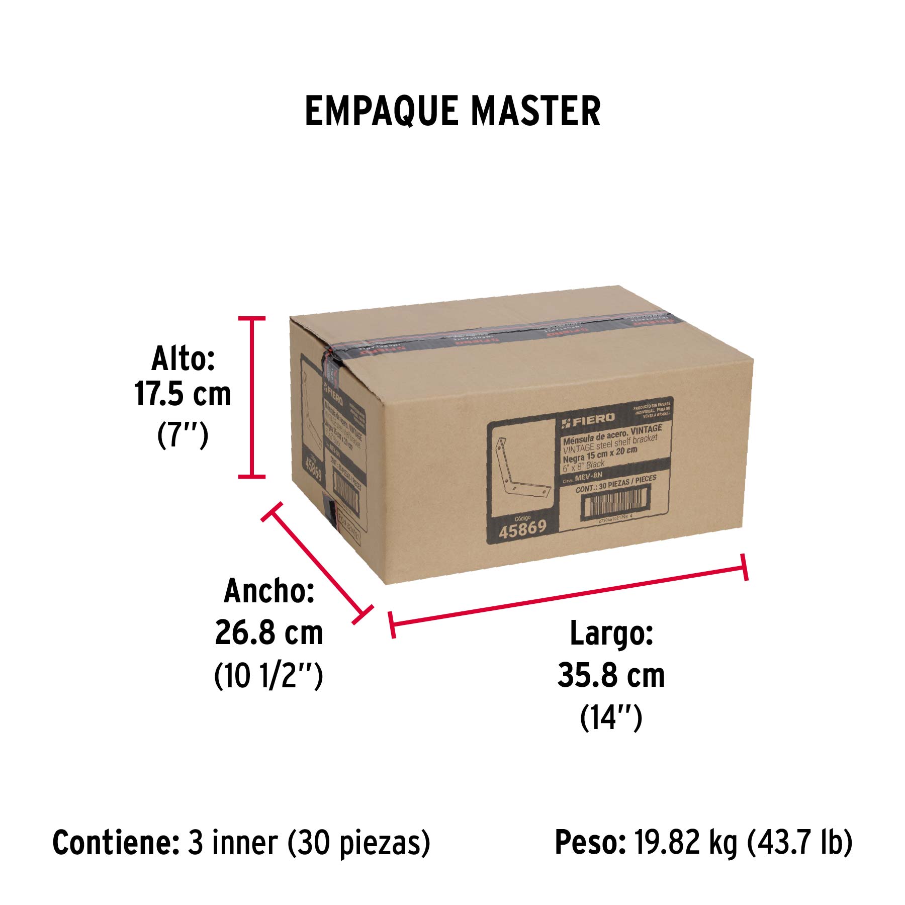 Ménsula vintage de acero negra 6 x 8", FIERO - Empaque