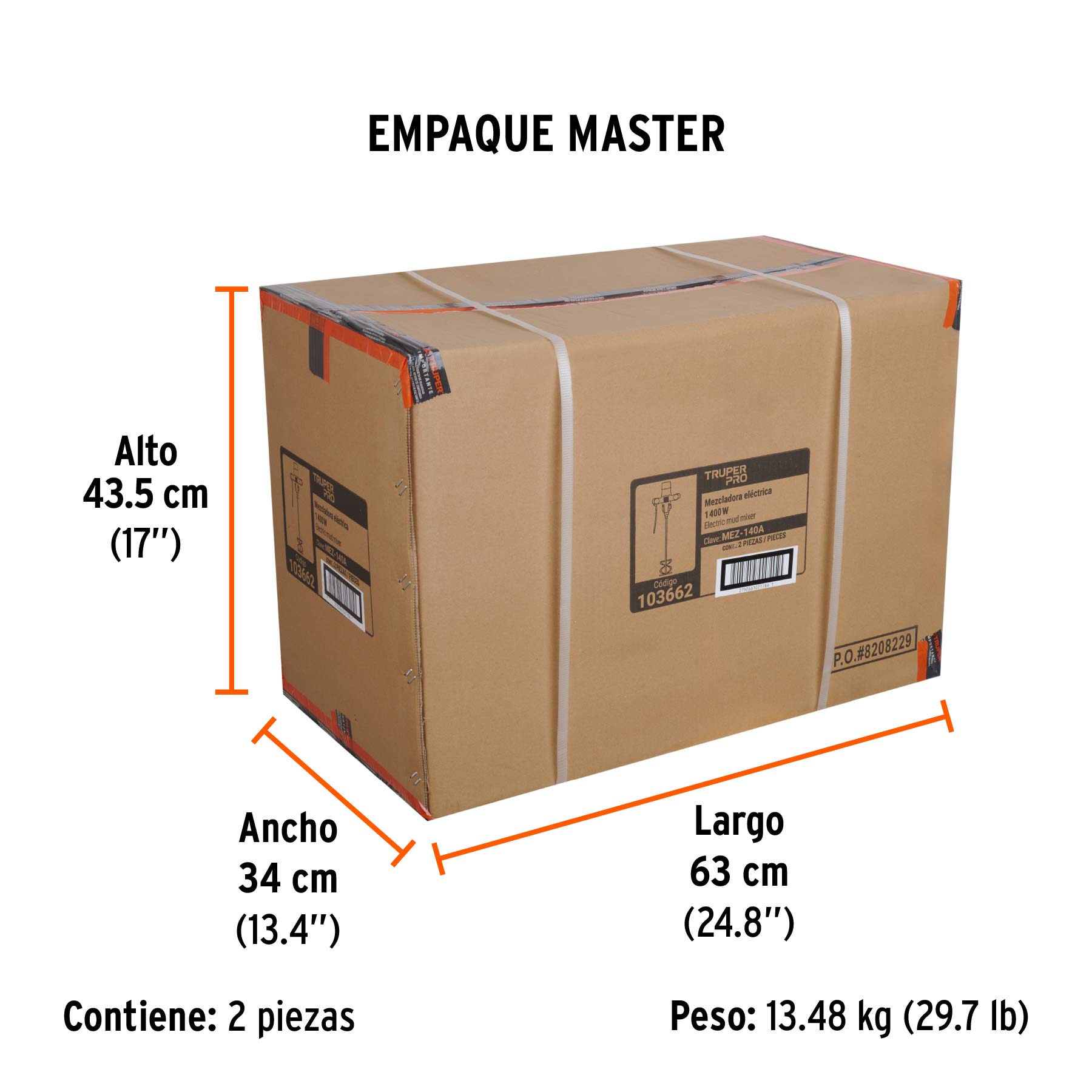 Mezcladora eléctrica 1400W, TRUPER PRO - Empaque