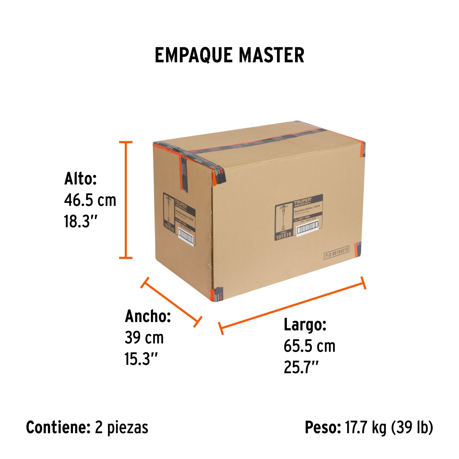 Mezcladora eléctrica 1500W, TRUPER INDUSTRIAL - Empaque
