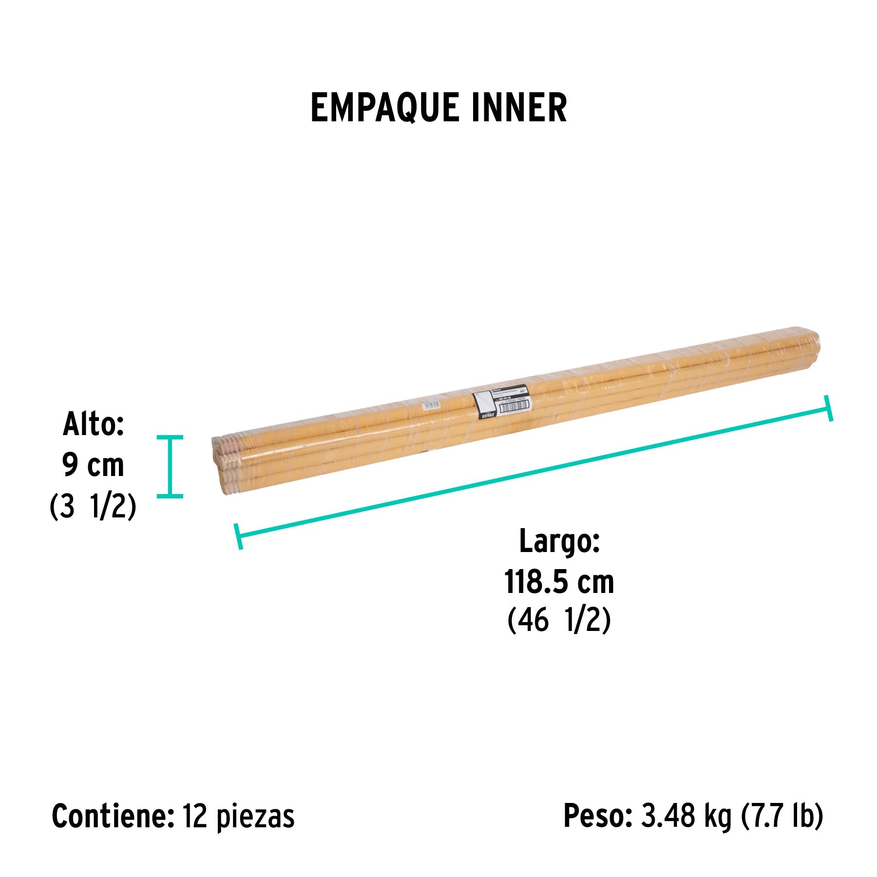 Bastón de madera de 48" para escobas de limpieza, KLINTEK - Empaque