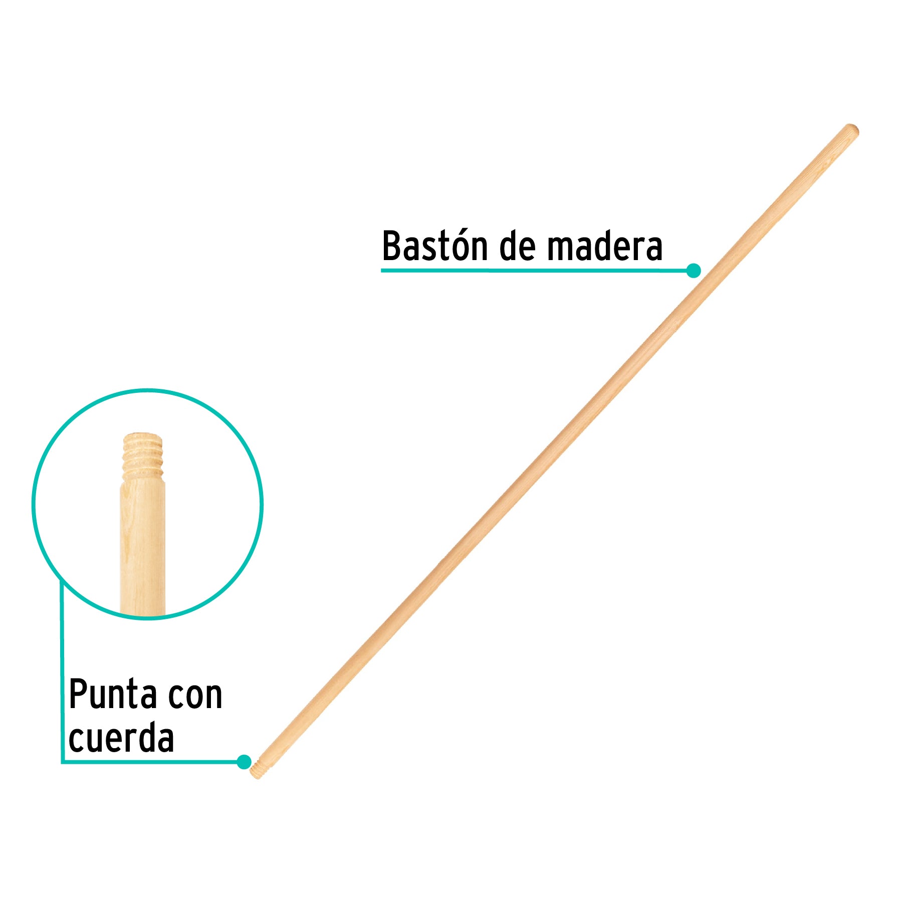 Bastón de madera de 48" para escobas de limpieza, KLINTEK