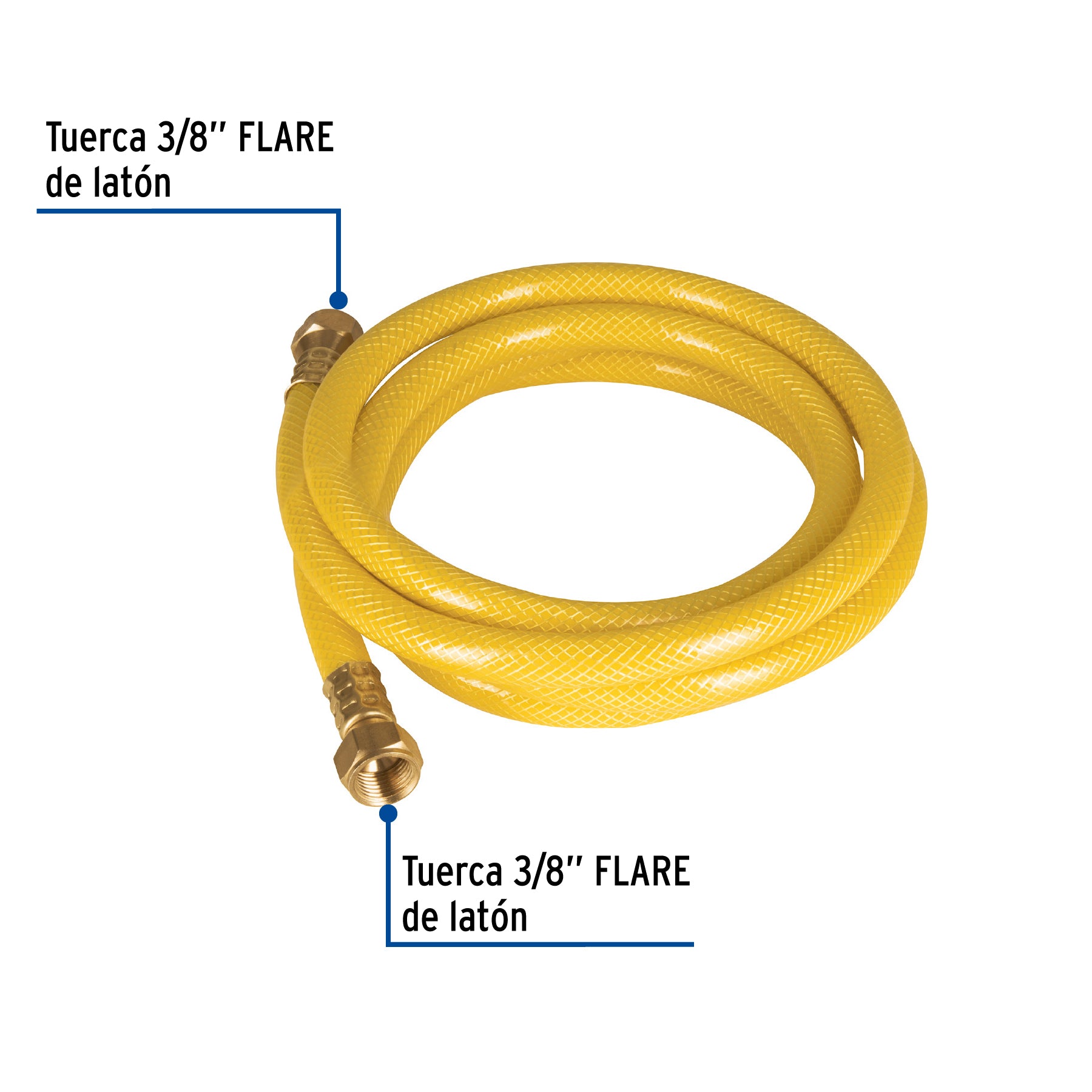 Manguera para gas, PVC amarilla, 3/8" flare, 2 m, FOSET
