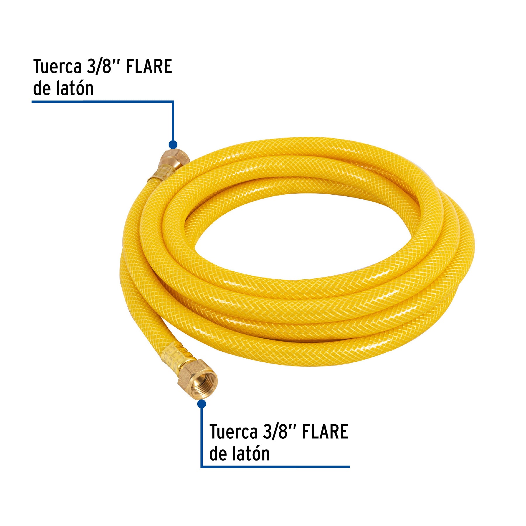 Manguera para gas, PVC amarilla, 3/8" flare, 3 m, FOSET
