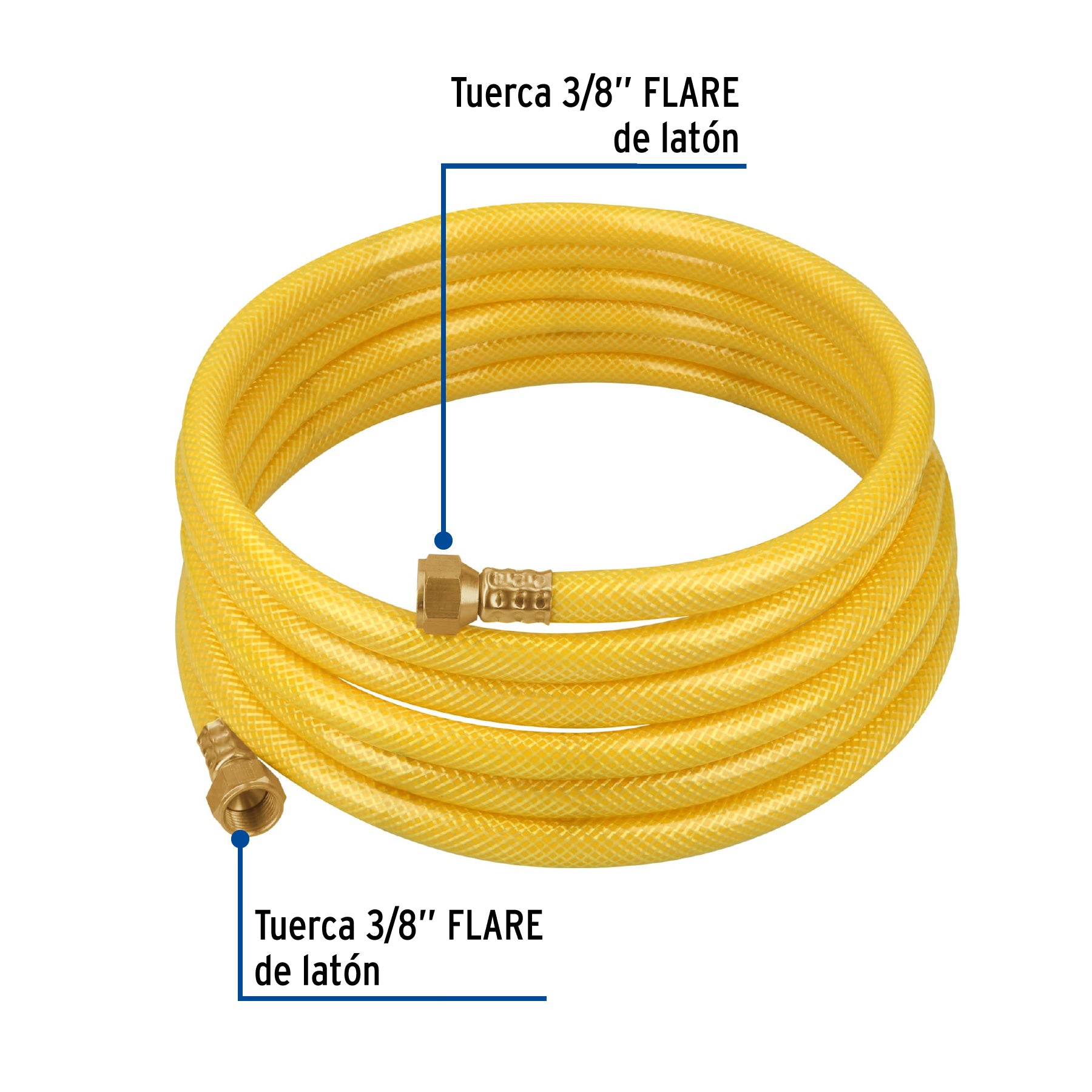 Manguera para gas, PVC amarilla, 3/8"flare, 4 m, FOSET
