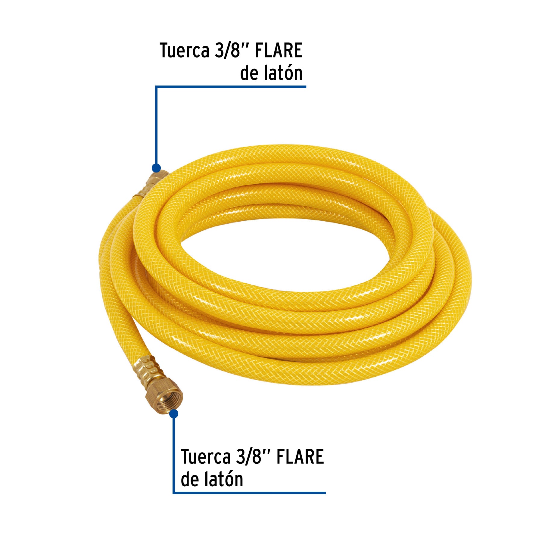 Manguera para gas, PVC amarilla, 3/8" flare,5 m, FOSET