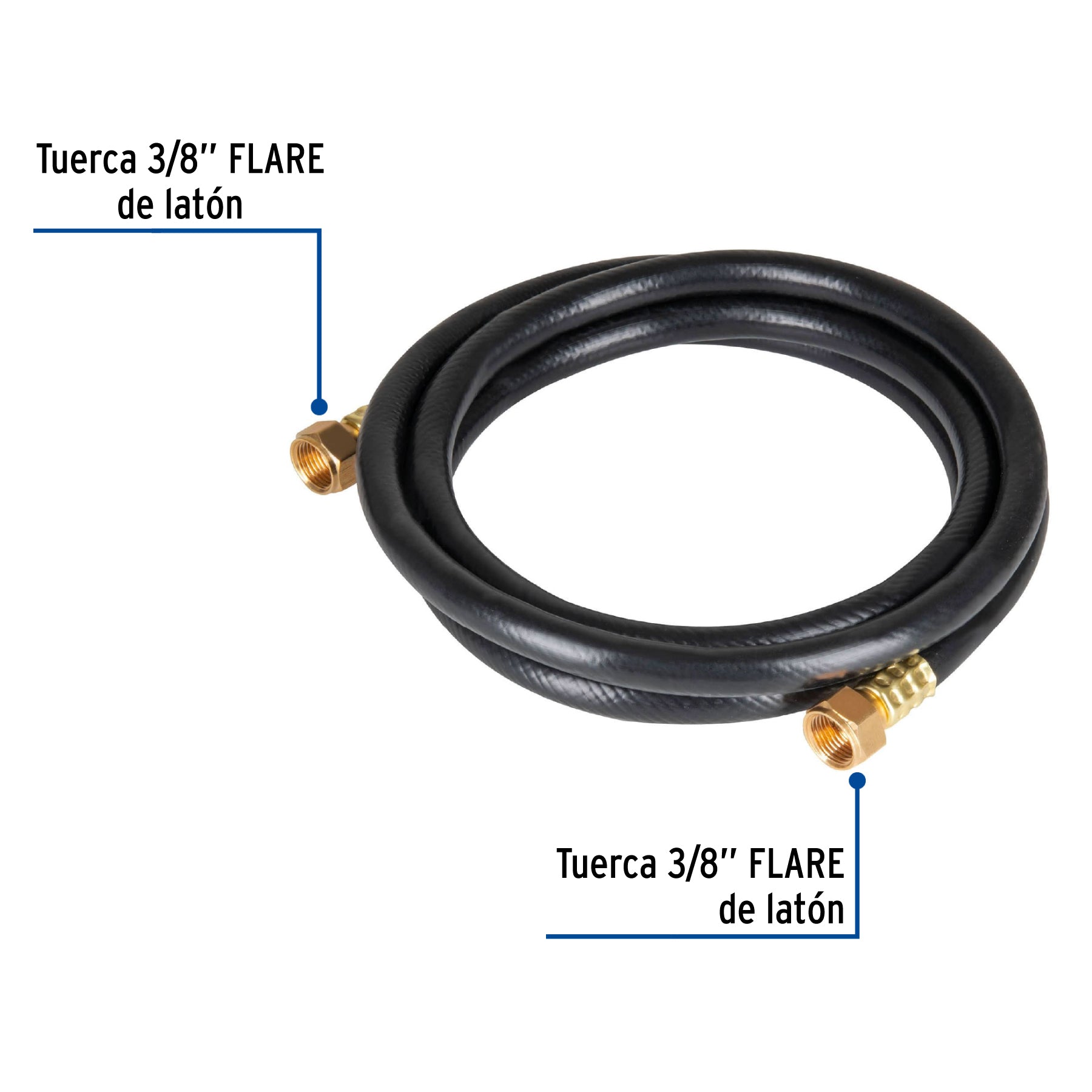 Manguera para gas, PVC negra, 3/8" flare,1 m, FOSET