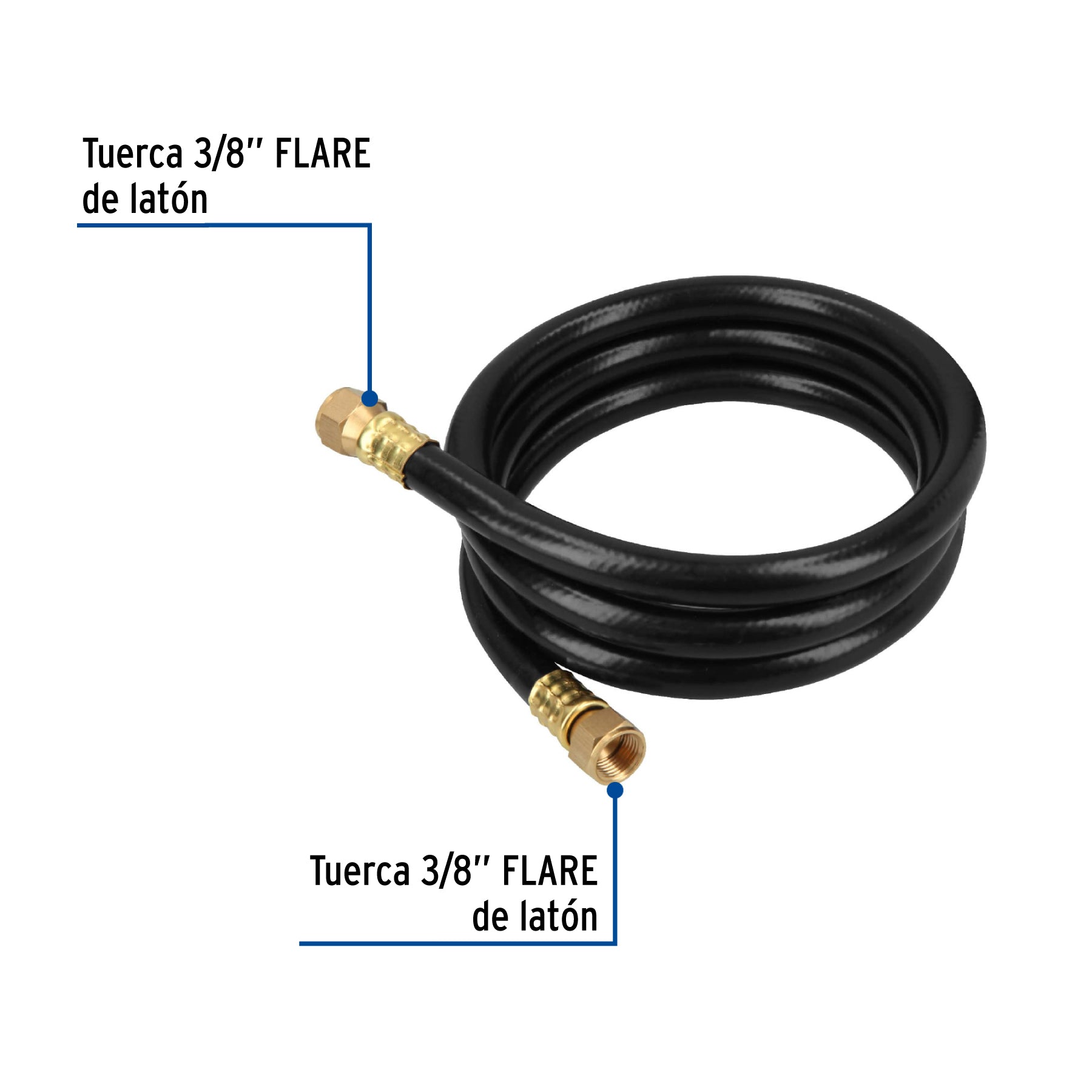 Manguera para gas, PVC negra, 3/8" flare, 1.5 m, FOSET