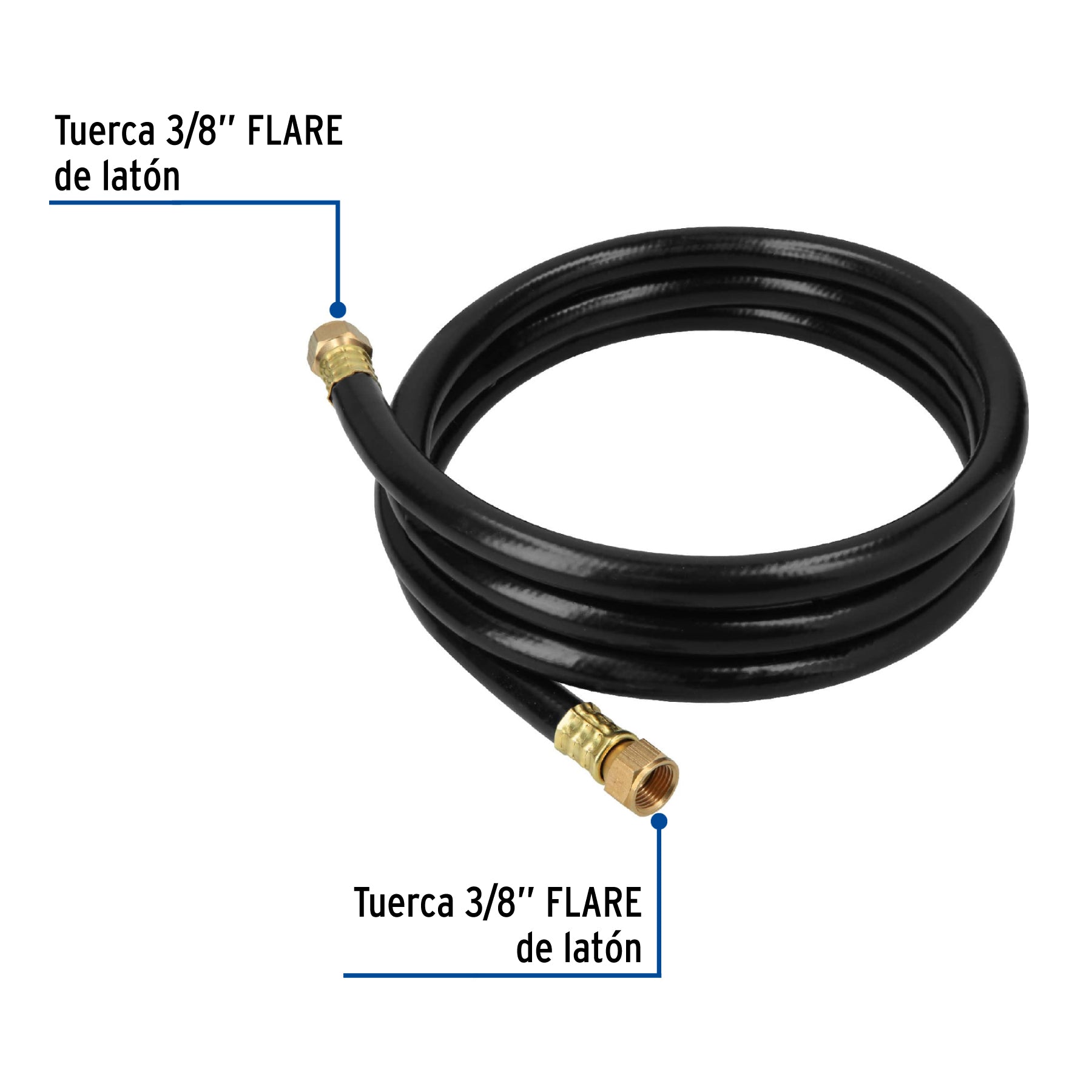 Manguera para gas, PVC negra, 3/8" flare, 2 m, FOSET