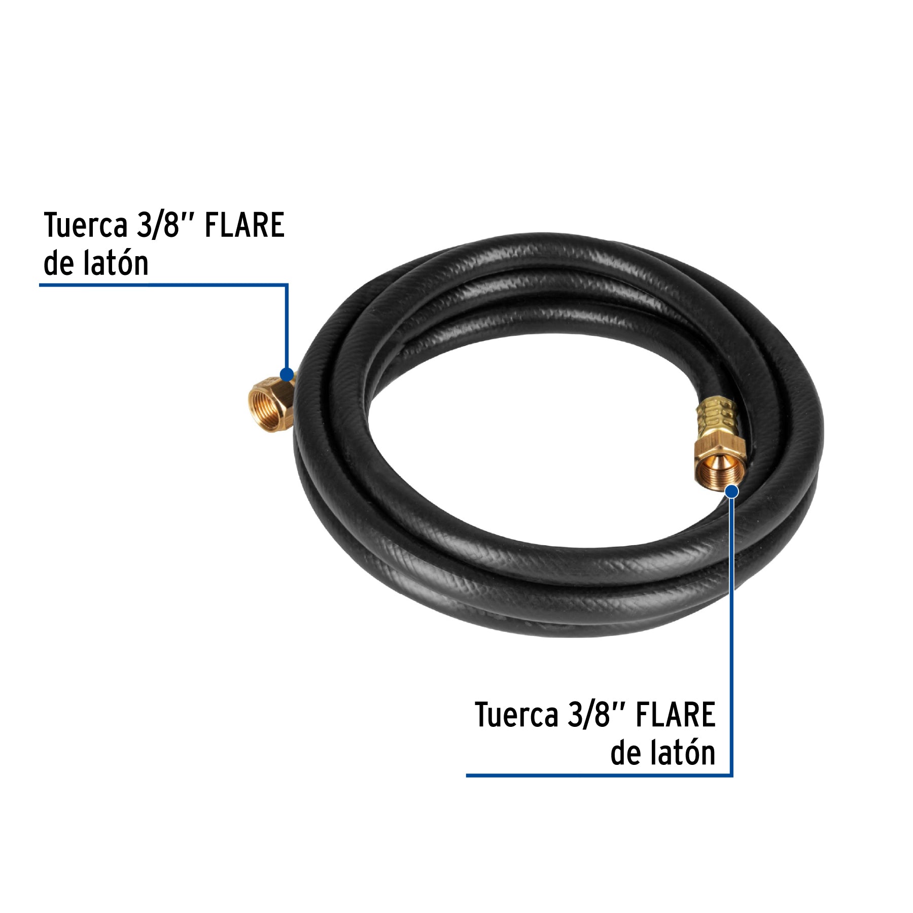 Manguera para gas, PVC negra, 3/8" flare, 3 m, FOSET
