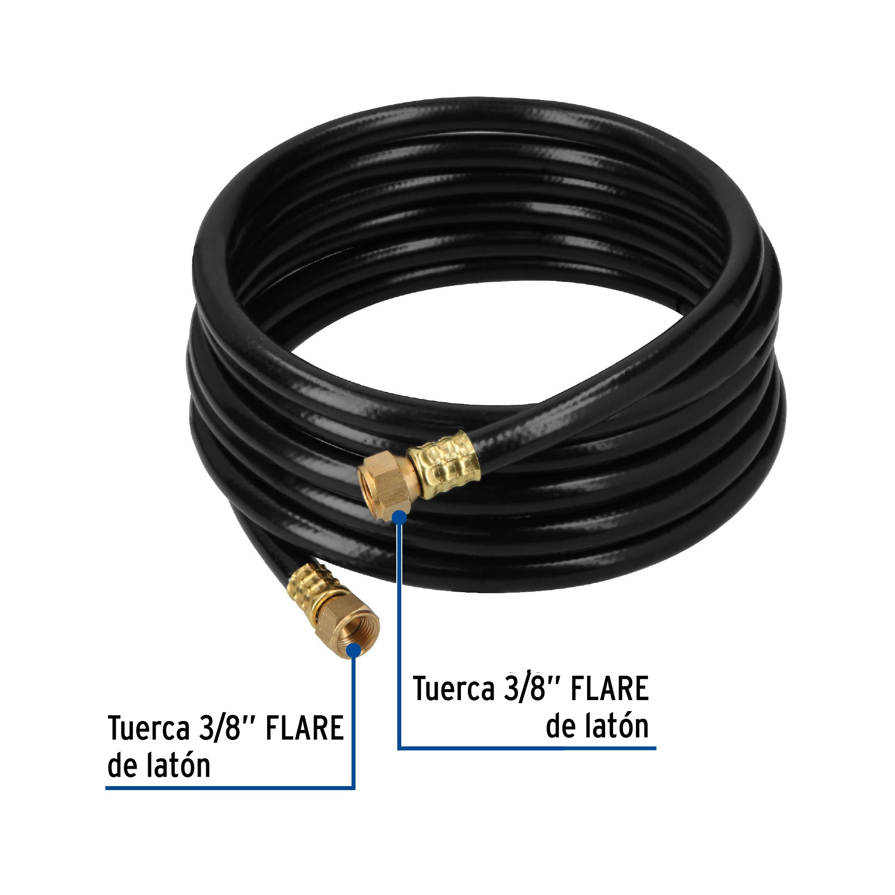 Manguera para gas, PVC negra, 3/8" flare, 4 m, FOSET
