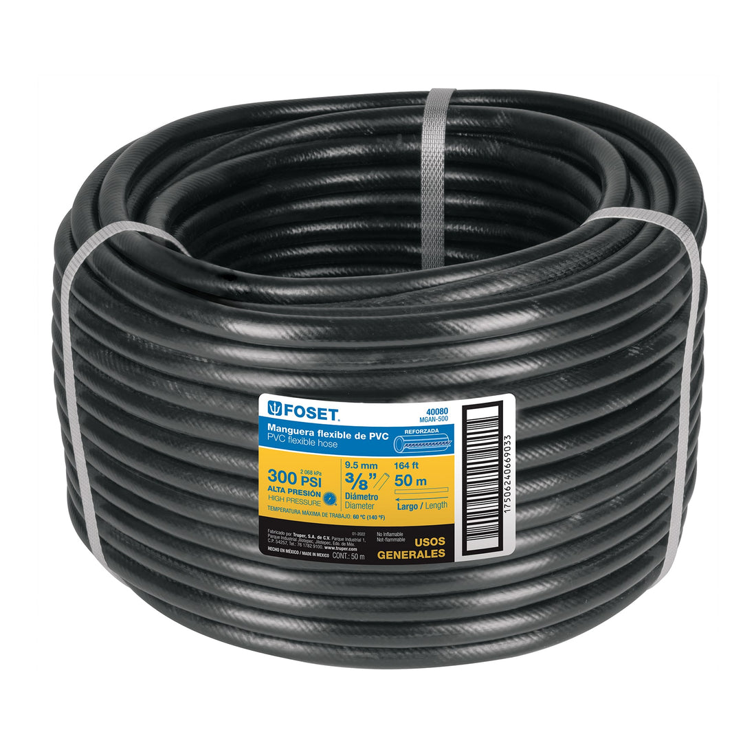 Manguera para gas, PVC negra, 3/8" sin conexión, 50 m, FOSET