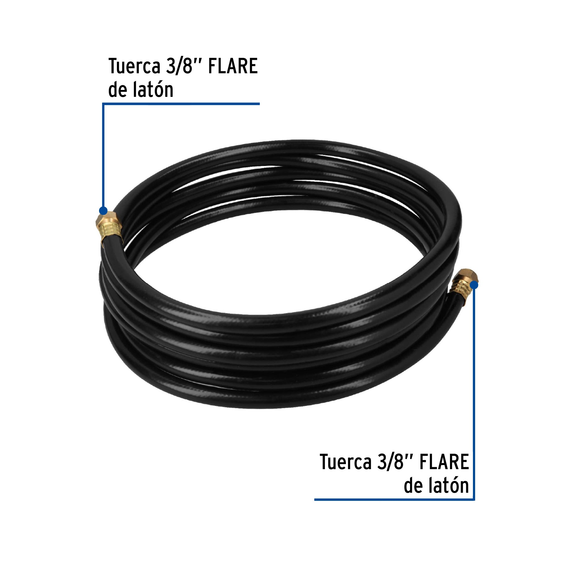 Manguera para gas, PVC negra, 3/8" flare, 5 m, FOSET