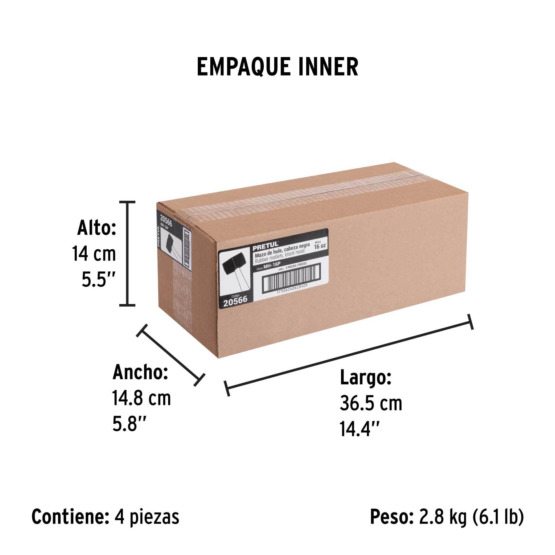 Mazo de hule, 16 oz, PRETUL - Empaque