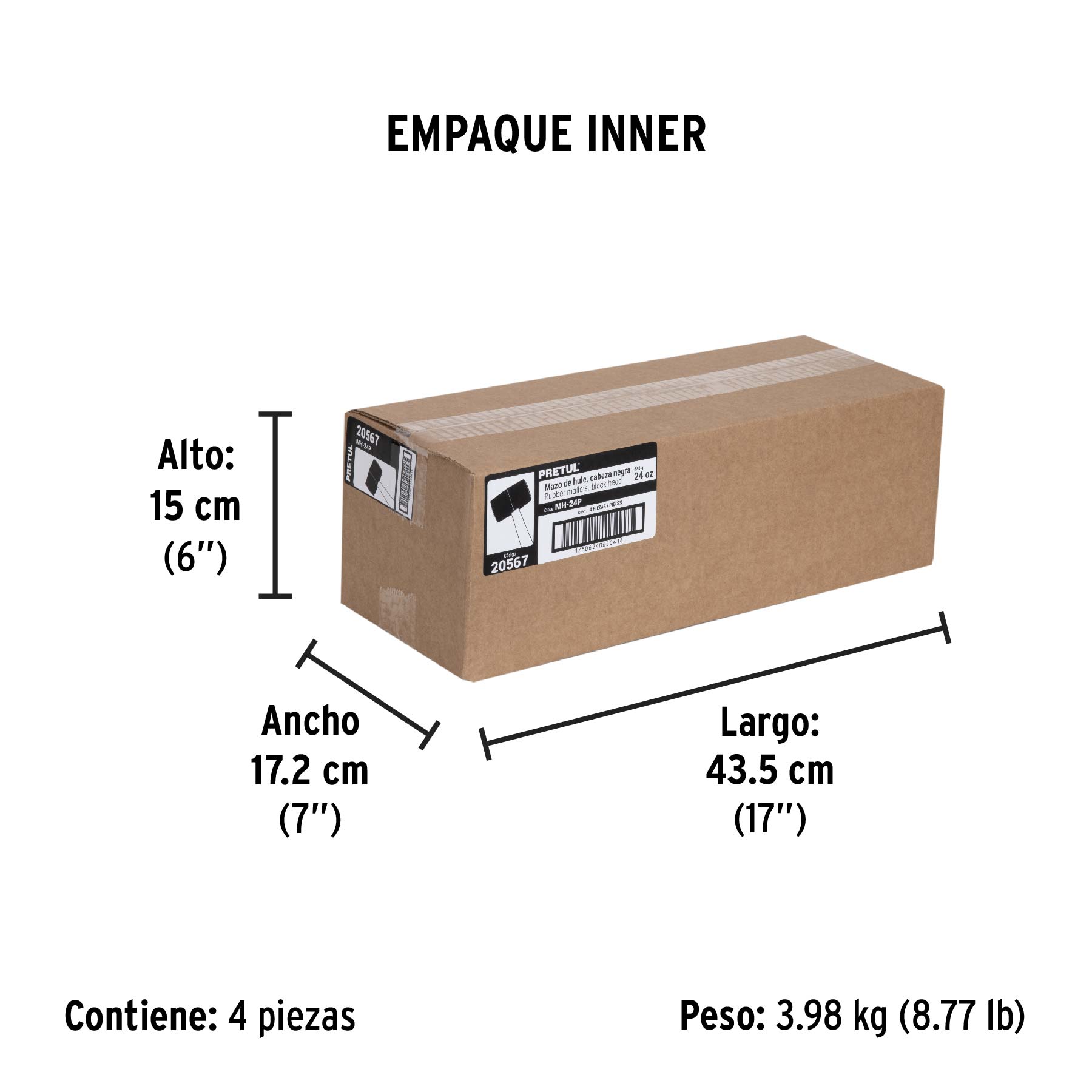 Mazo de hule, 24 oz, PRETUL - Empaque