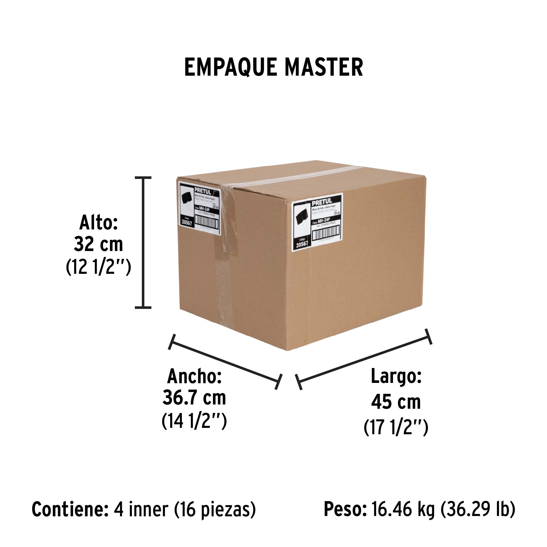Mazo de hule, 24 oz, PRETUL - Empaque