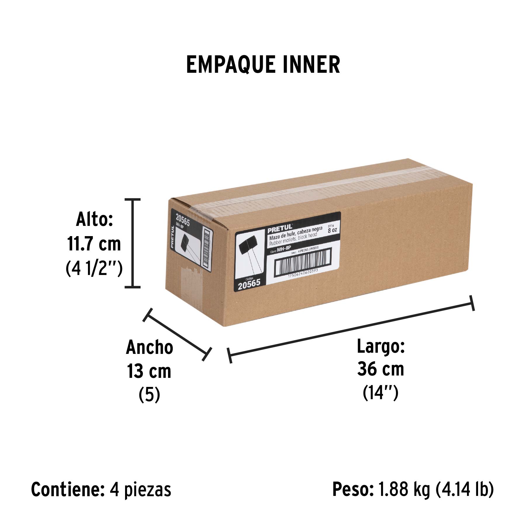 Mazo de hule, 8 oz, PRETUL - Empaque
