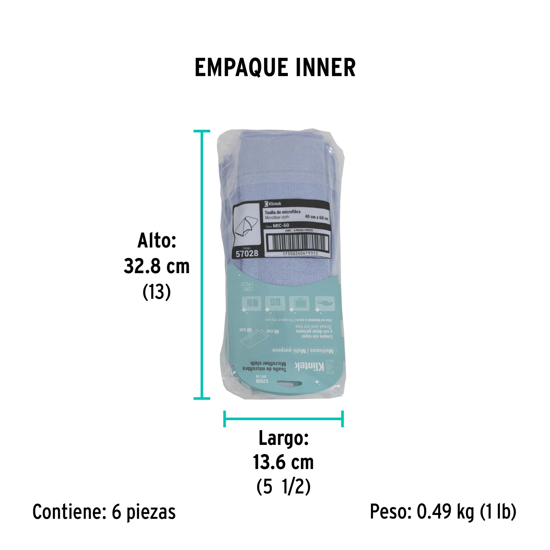 Toalla de microfibra de 40 X 60 cm, KLINTEK - Empaque