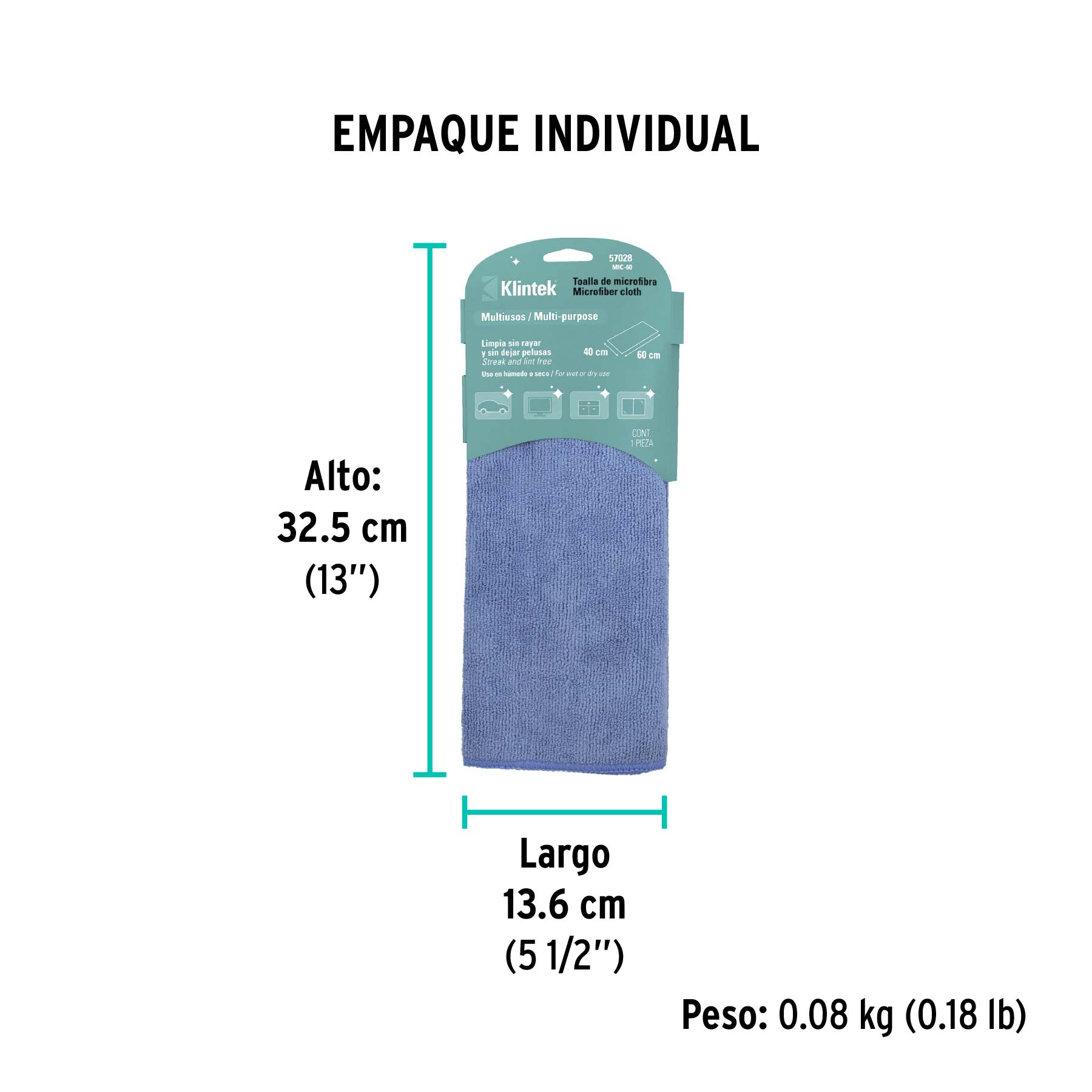 Toalla de microfibra de 40 X 60 cm, KLINTEK - Empaque